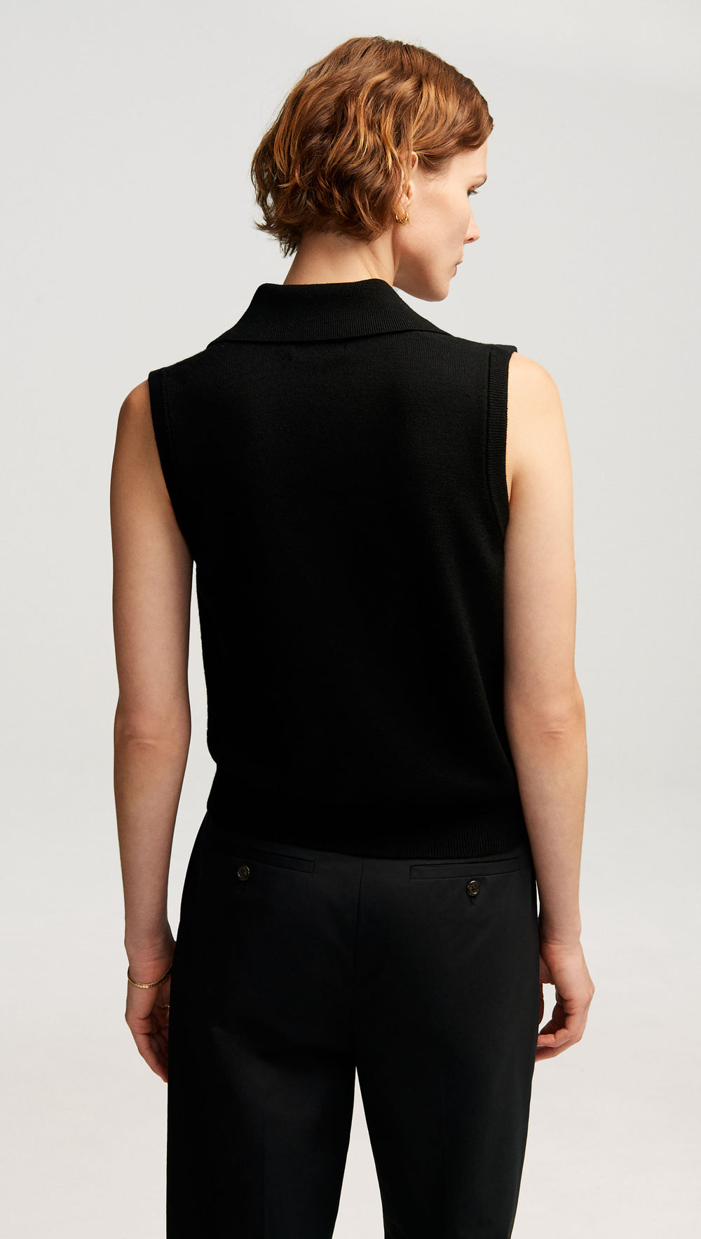 Collared Sleeveless Knit in Merino Wool | Black
