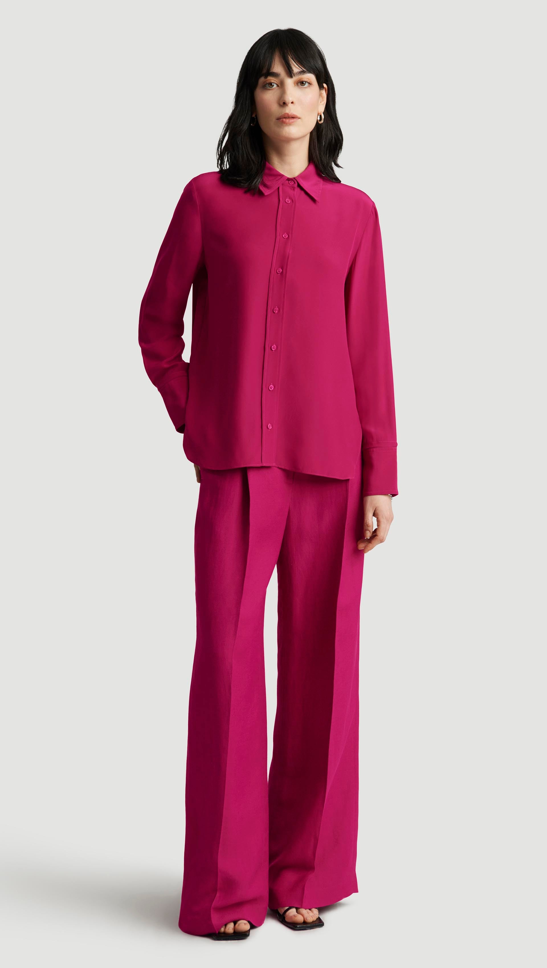 Slim Blouse in Silk Charmeuse | Fuchsia