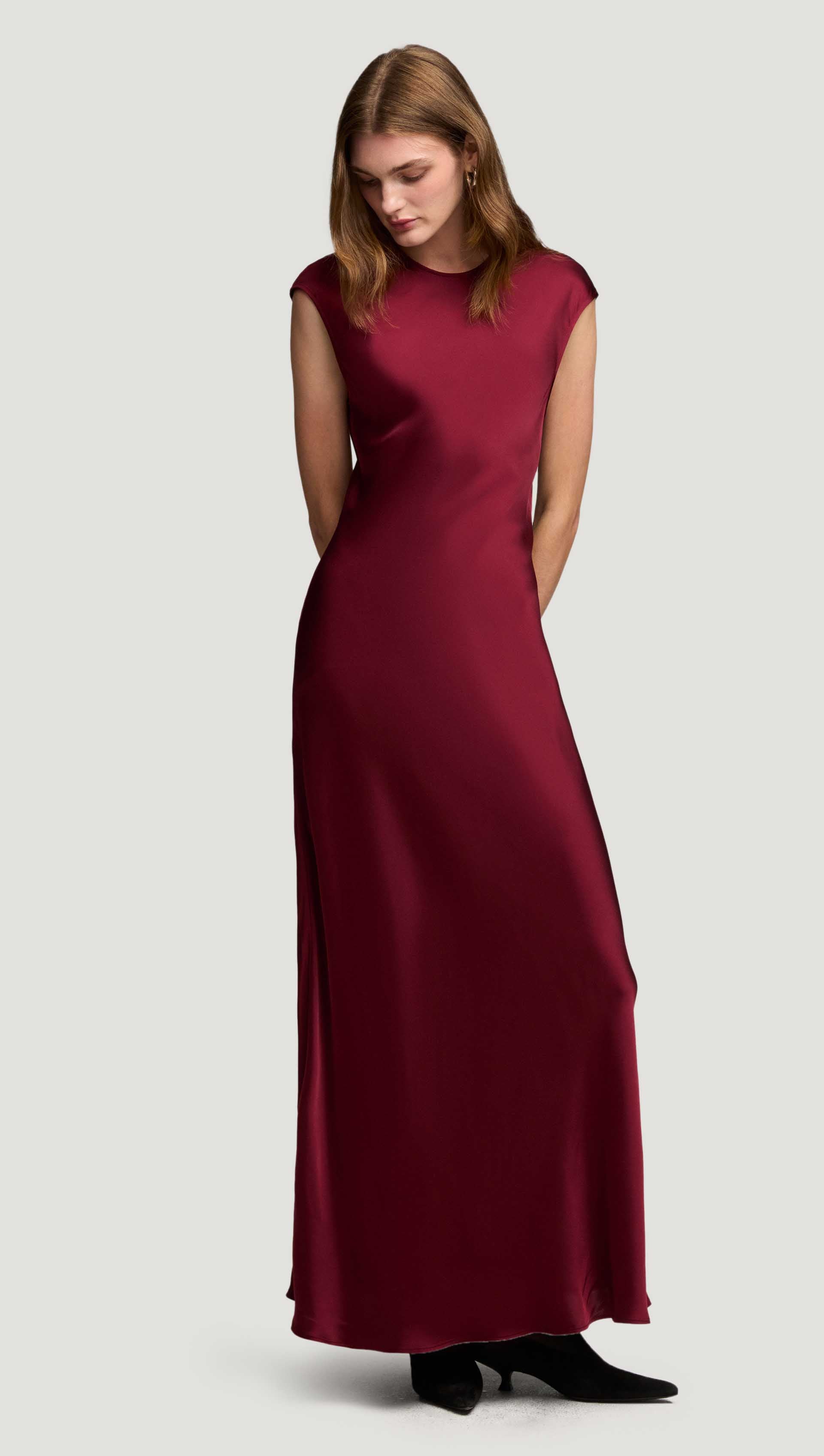 Bias Dress in Viscose Satin | Burgundy