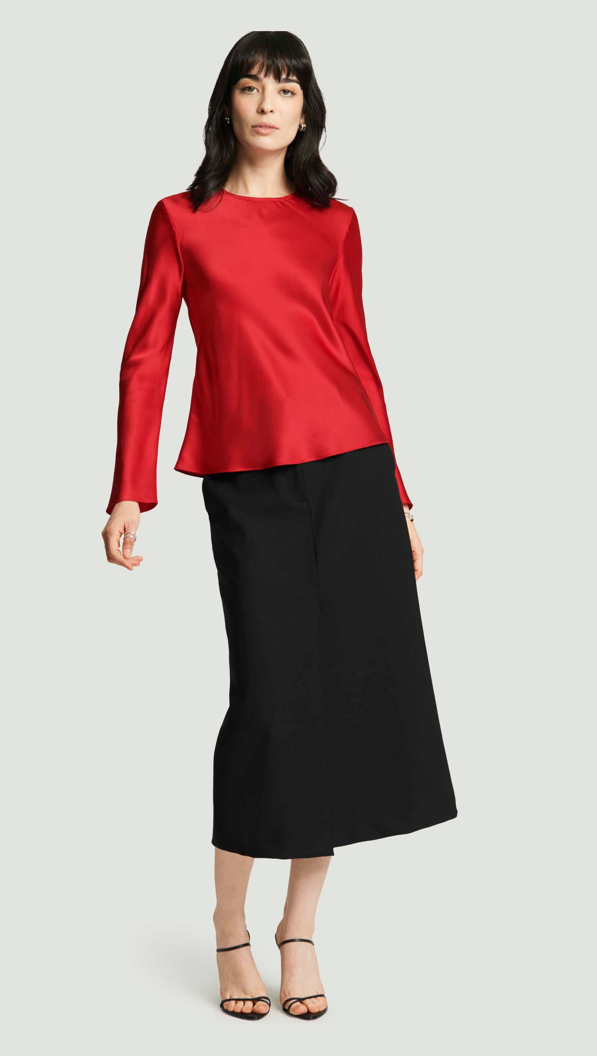 Longsleeve Bias Top in Silk Charmeuse | Women's Tops | Argent