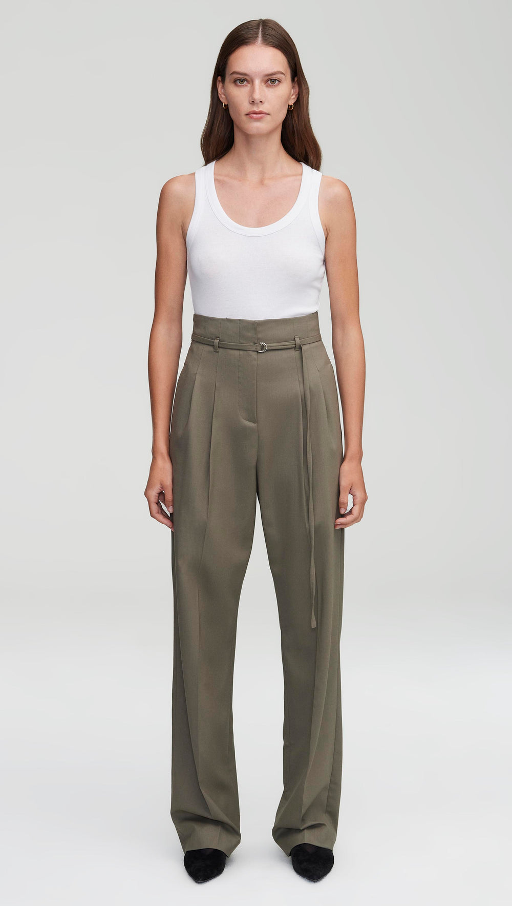 High-Waisted Belted Trouser in Seasonless Wool | Ash