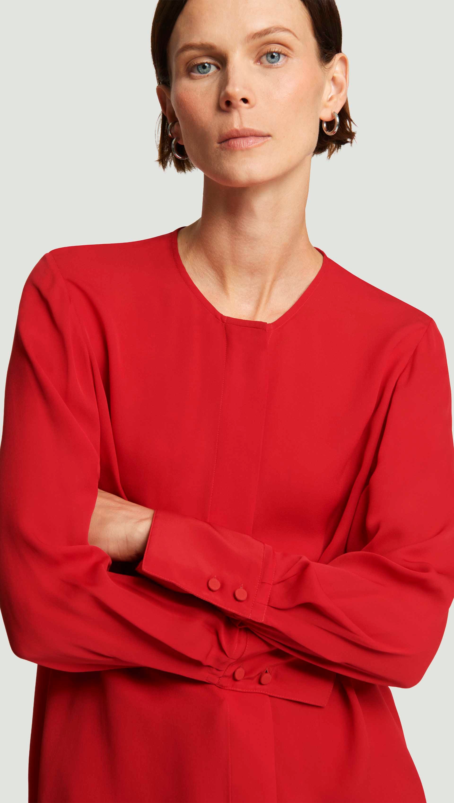 Collarless Blouse in Silk Double Georgette | Women's Tops | Argent