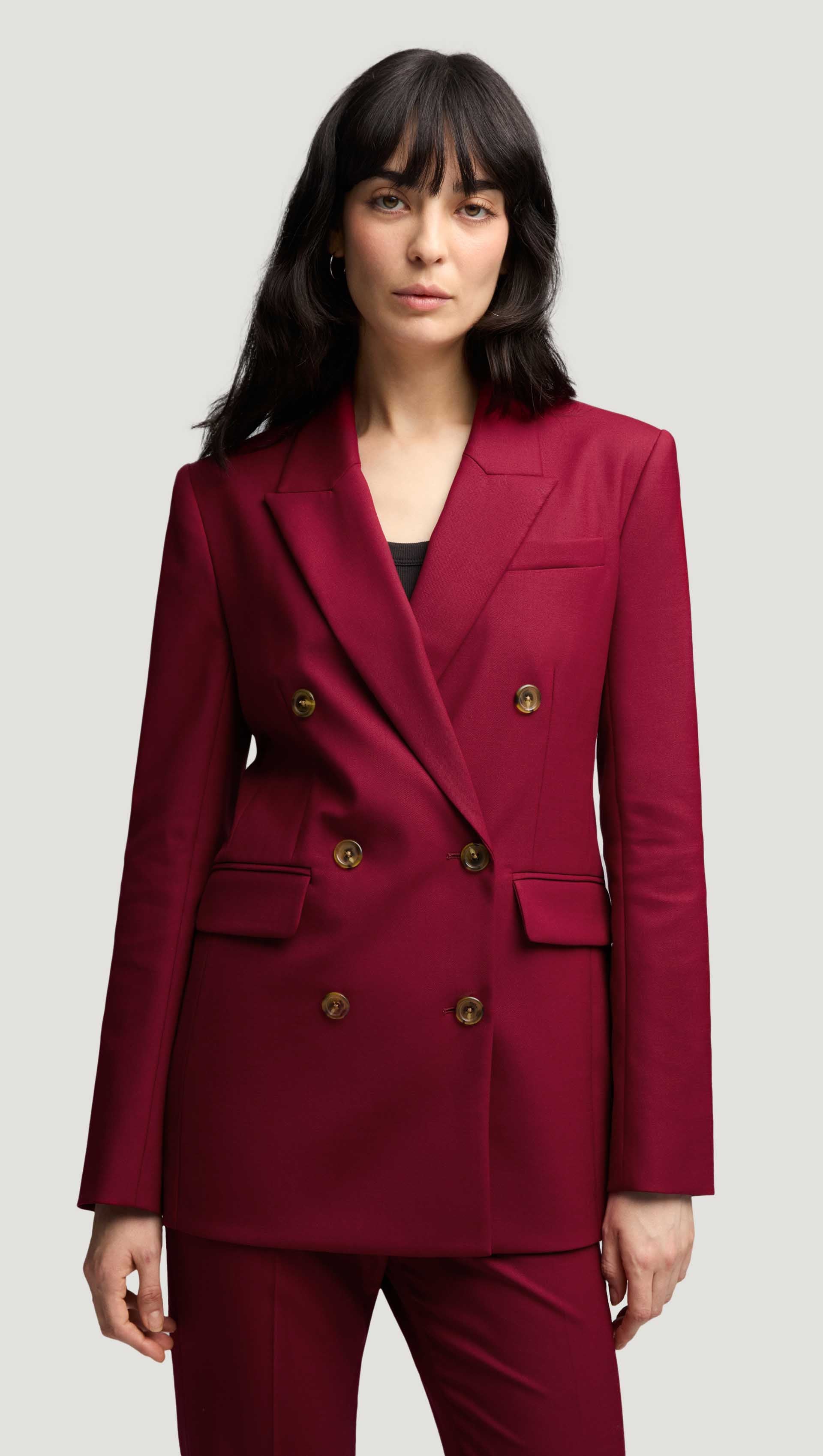 Double-Breasted Blazer in Seasonless Wool | Burgundy