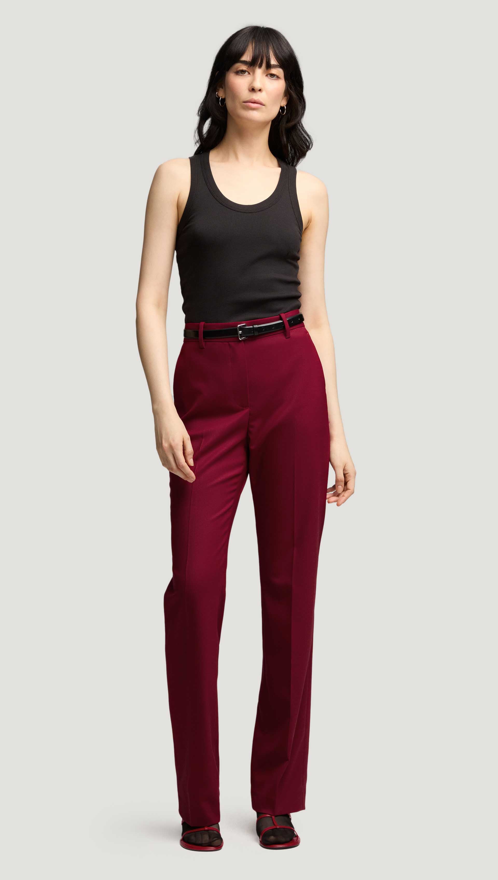 Straight Leg Trouser in Seasonless Wool | Burgundy