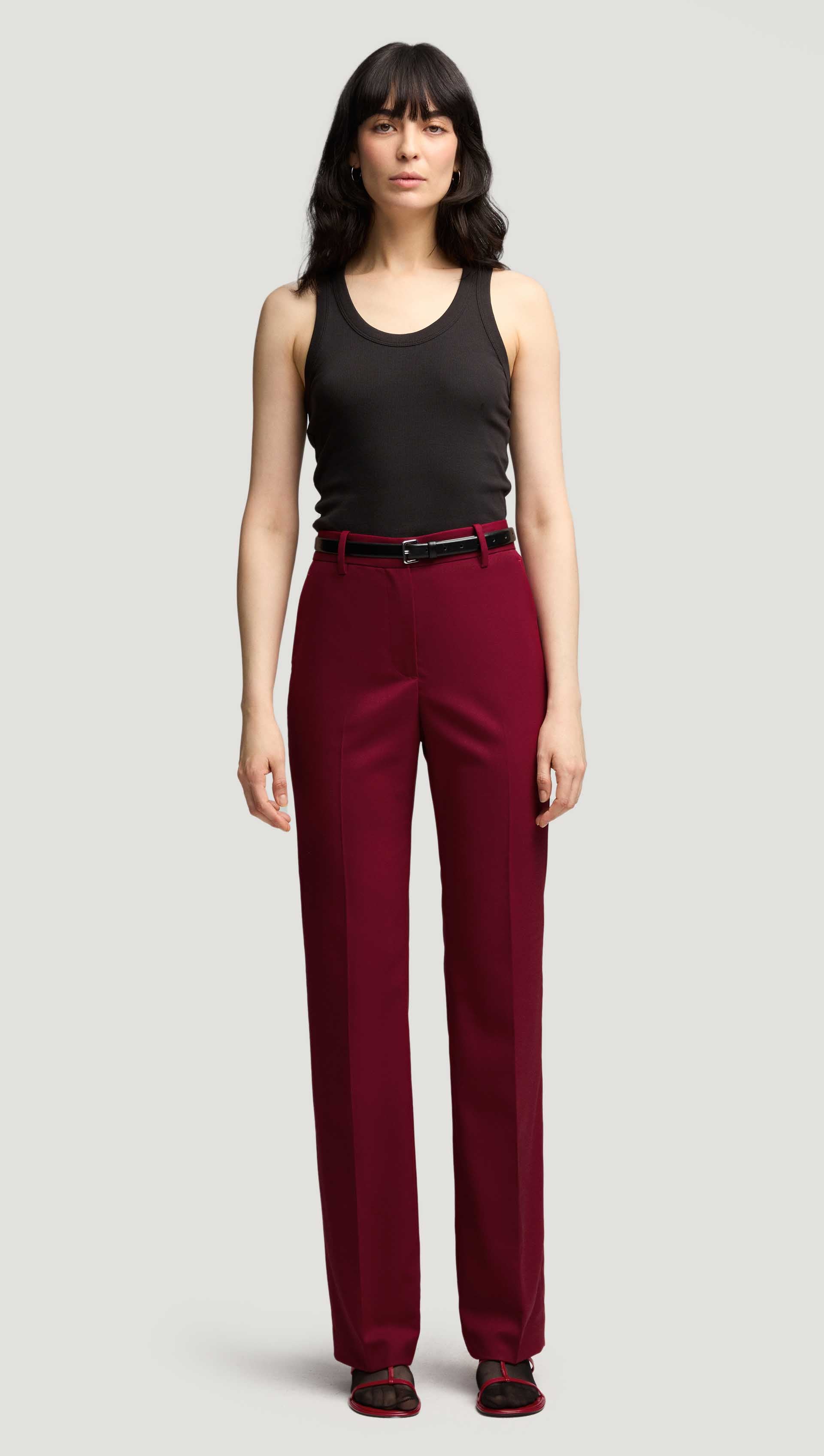 Straight Leg Trouser in Seasonless Wool | Burgundy