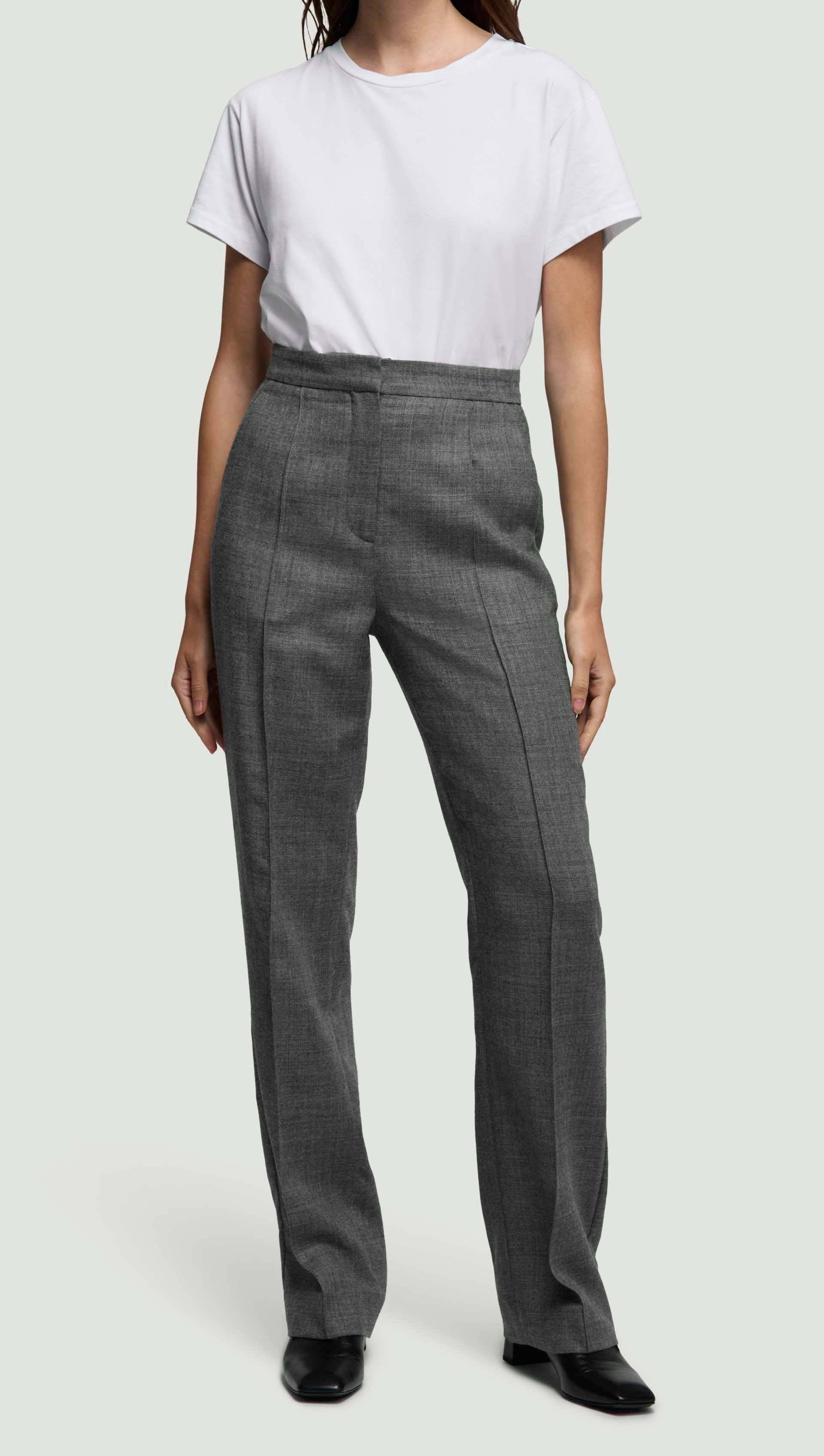 Straight Pintuck Trouser in Textured Wool Twill | Women's
