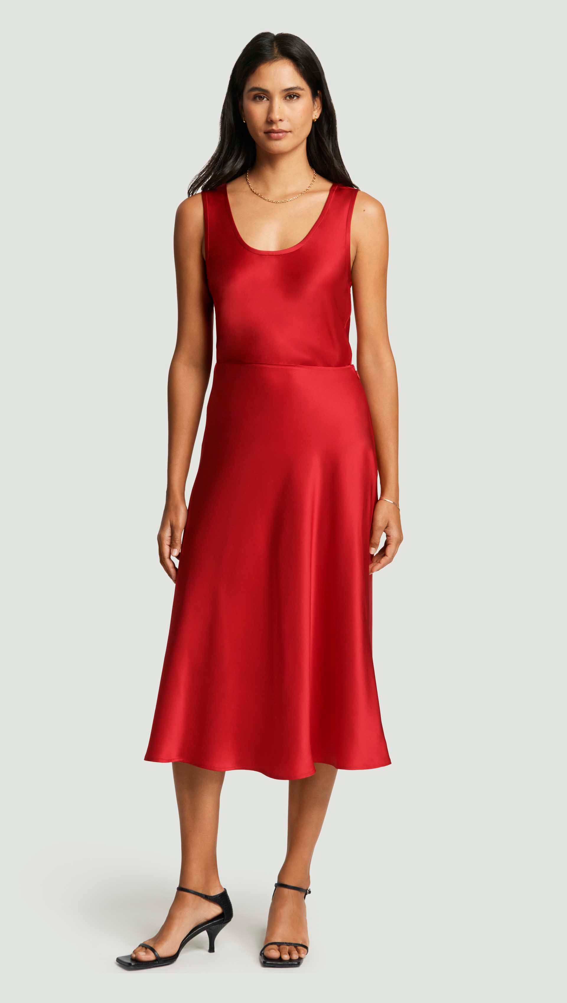 Argent Bias Midi Skirt in Silk Charmeuse | Ruby Red | Women's Skirts