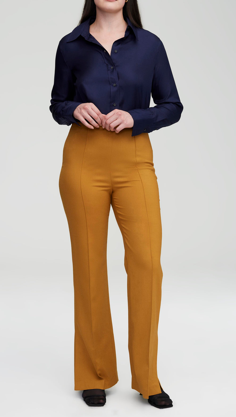 Slim Pintuck Trouser in Seasonless Wool | Mustard