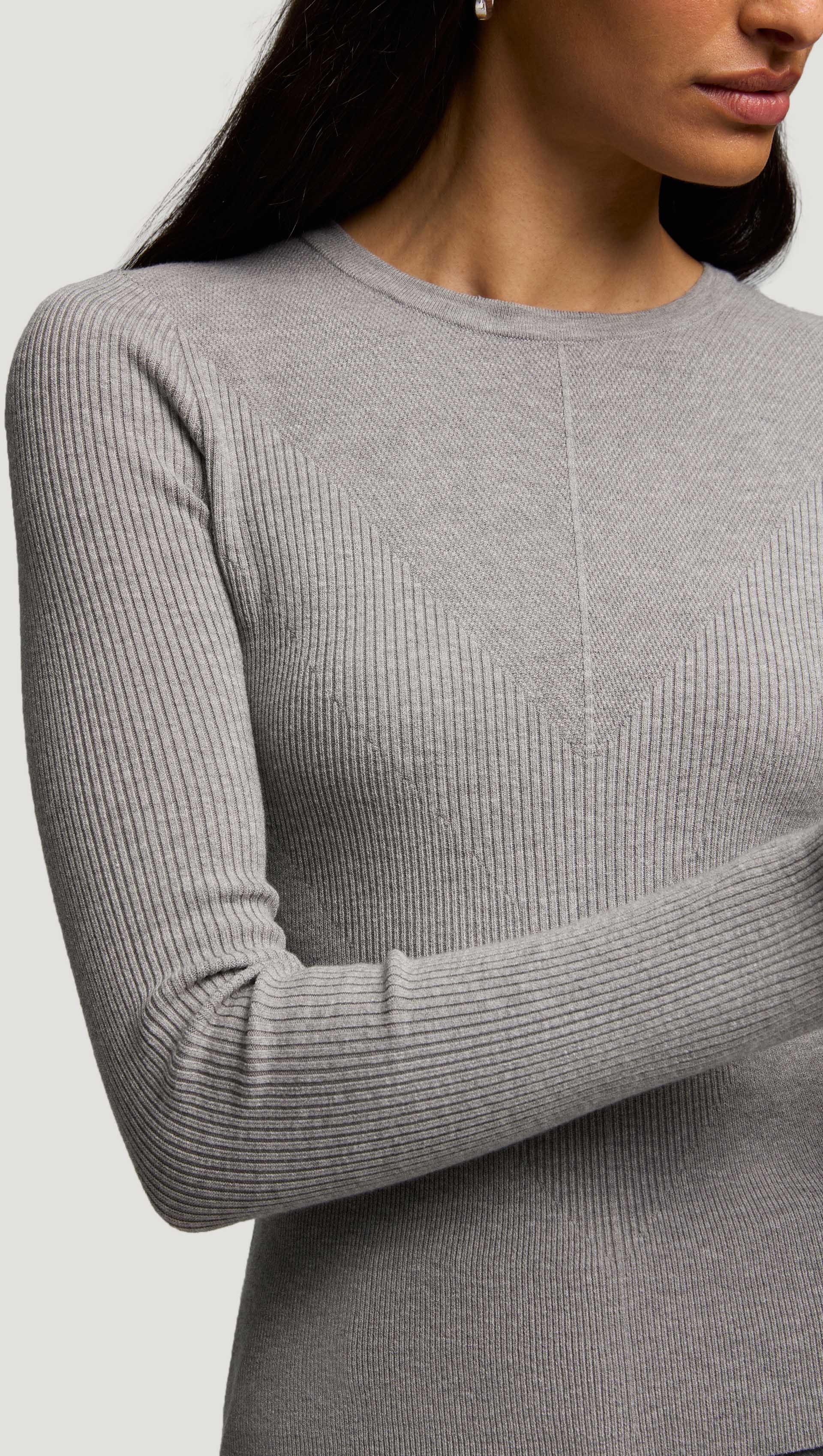 Knit Longsleeve Crew in Stretch Wool | Light Grey