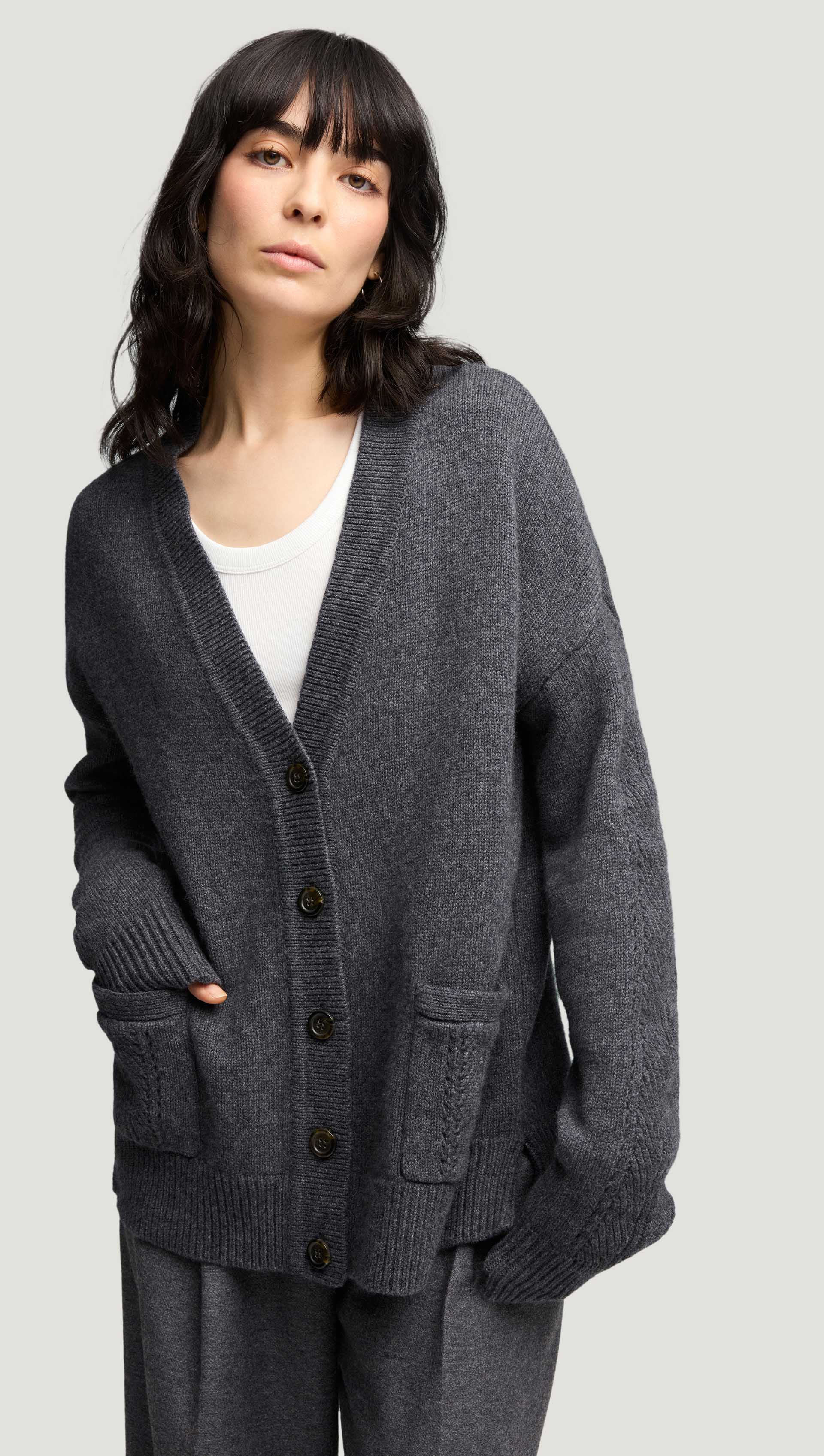 Boyfriend Cardigan in Merino Wool | Grey