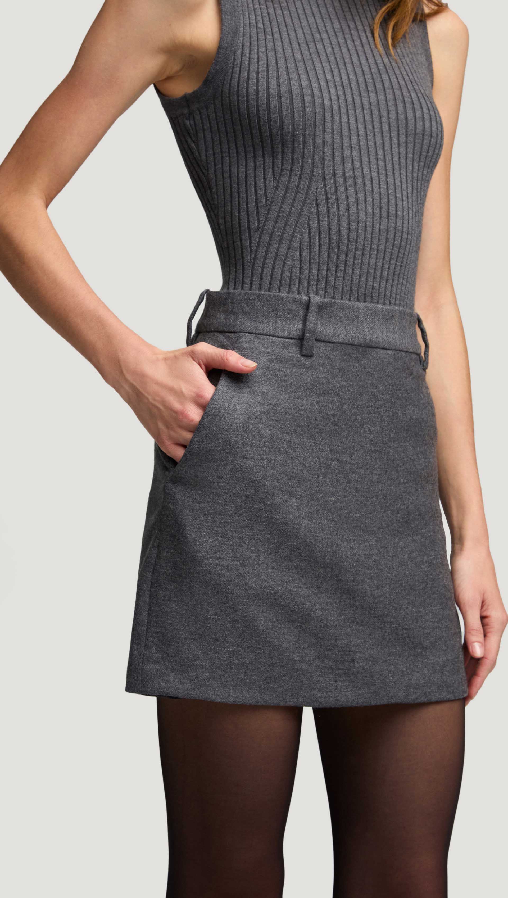 Argent Mini Tailored Skirt in Textured Wool | Grey Melange | Women's Skirts | Size 10 Argent Mini Tailored Skirt in Textured Wool | Grey Melange | Women's Skirts | Size 10