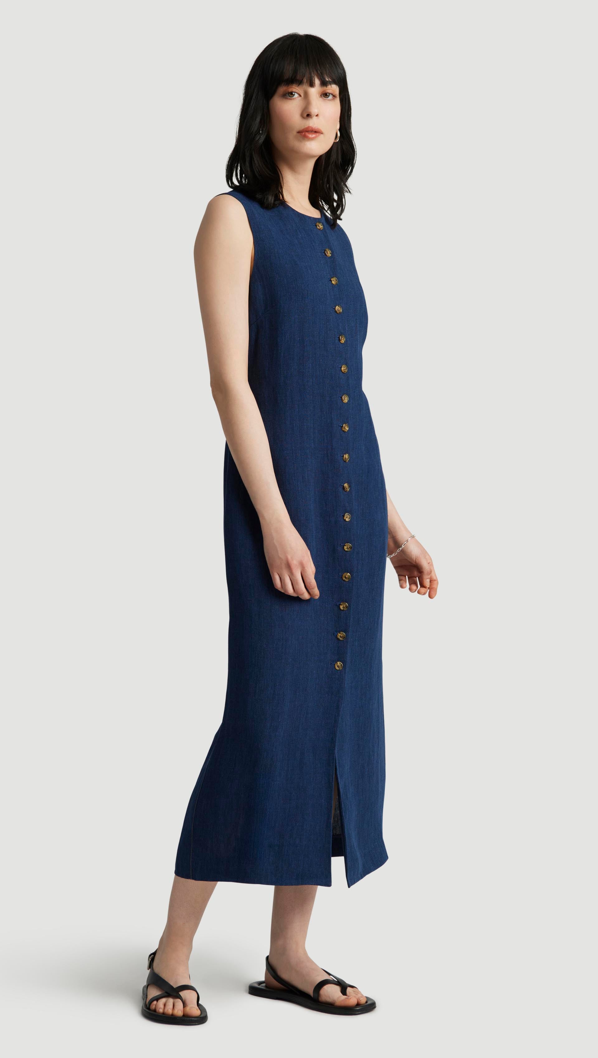 blue button dress Baltic Born Womens Larah Button Dress | Navy Blue