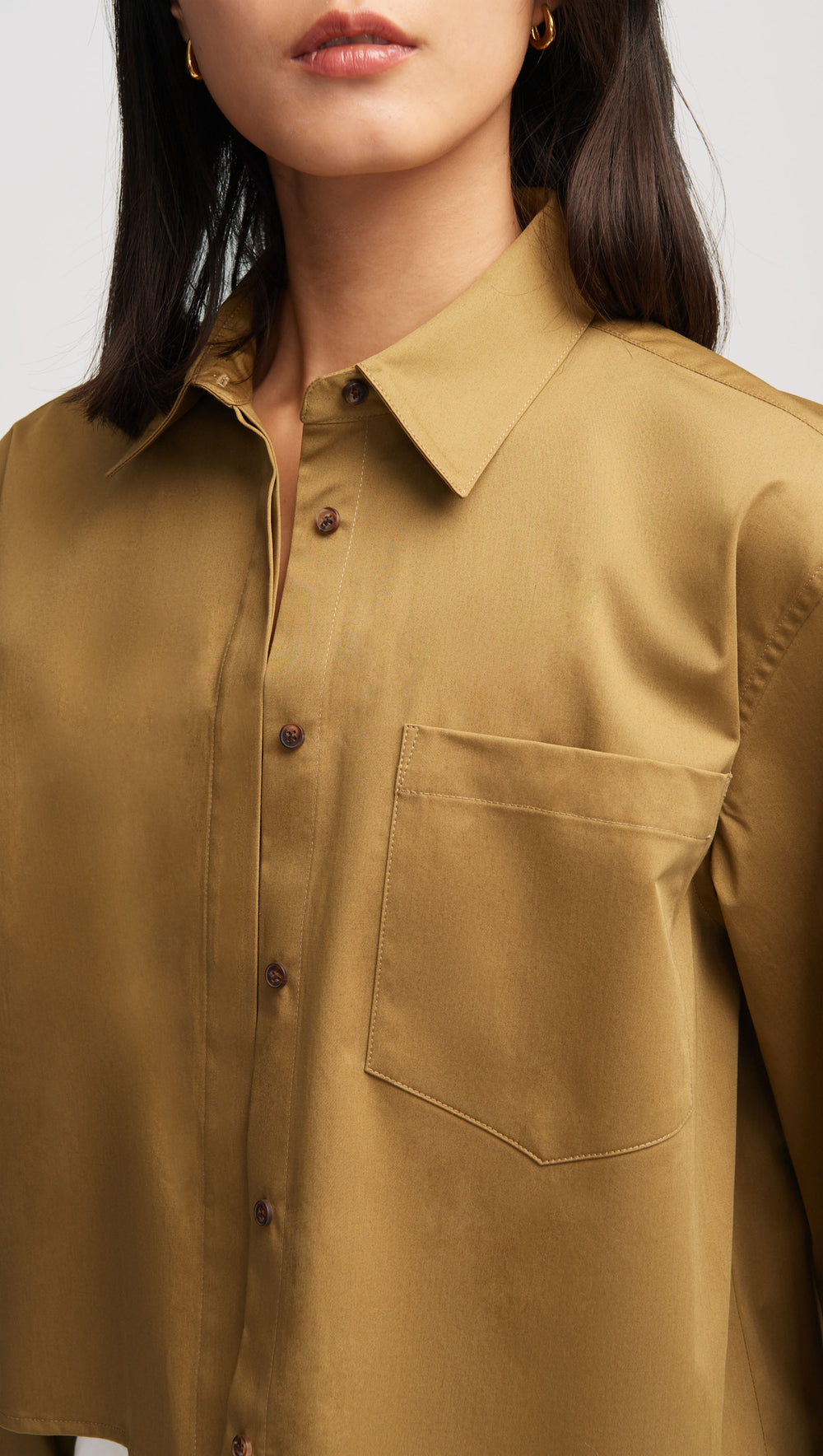 Cropped Shirt in Cotton Sateen | Khaki Green