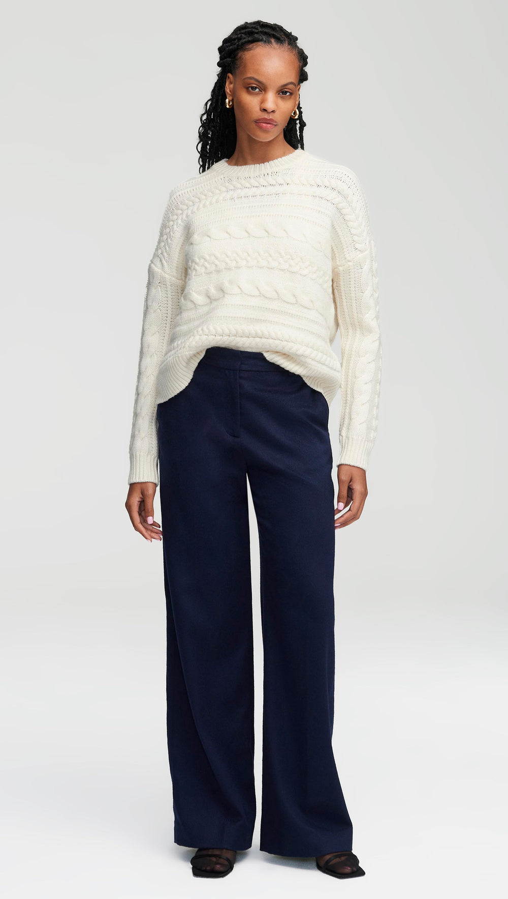 Chunky Crop Cable Sweater in Merino Wool, Women's Sweaters