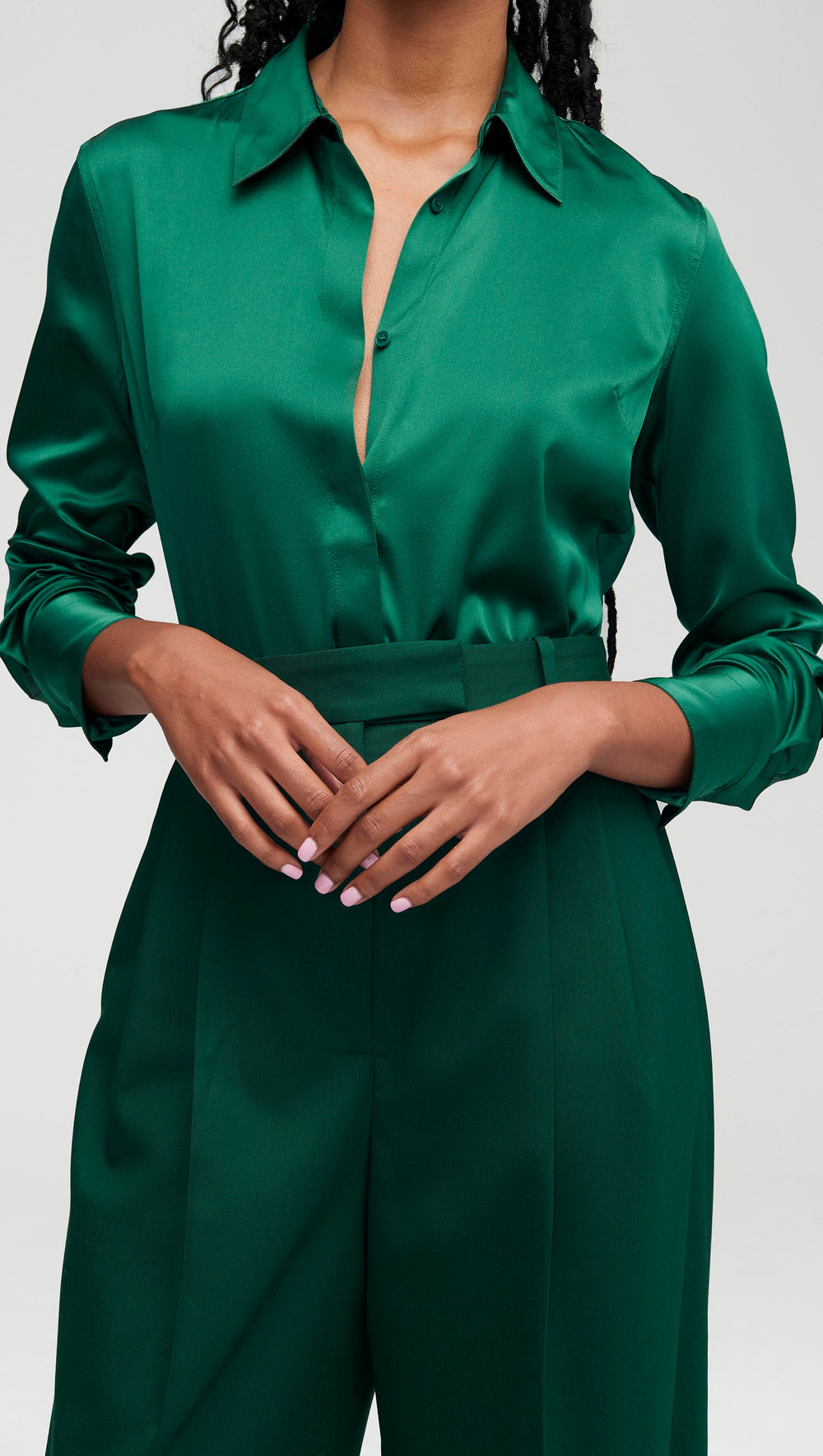 Stretch Blouse in Stretch Silk Satin | Emerald