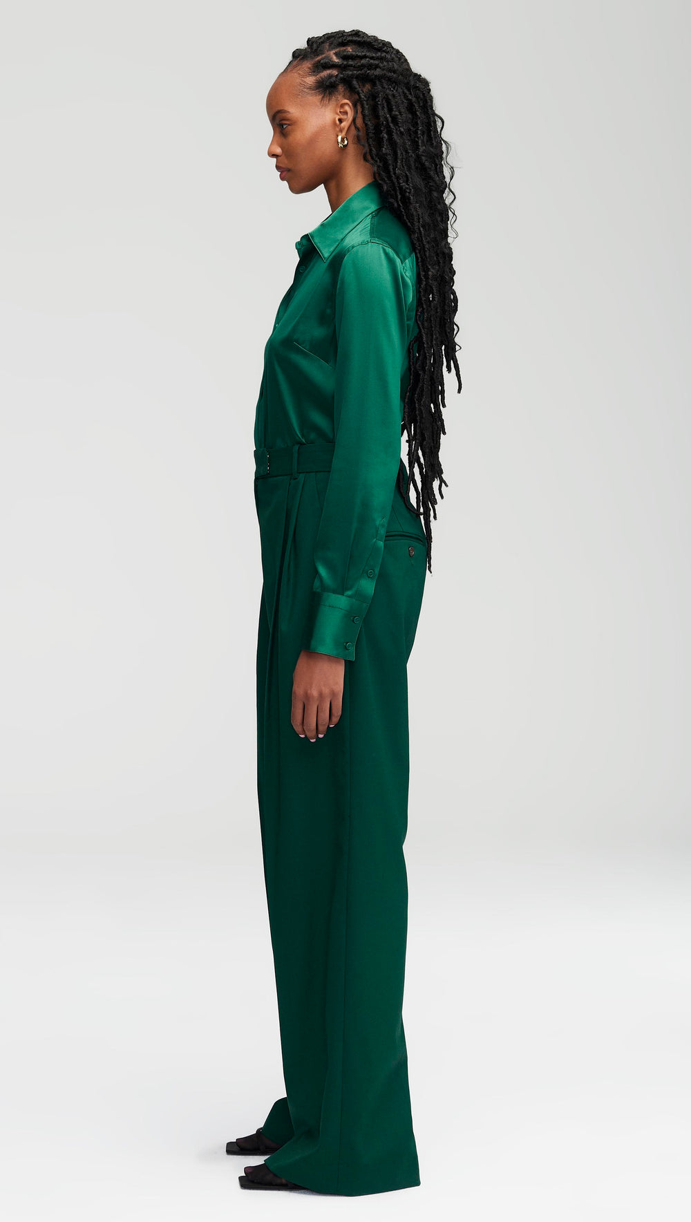 Stretch Blouse in Stretch Silk Satin | Emerald