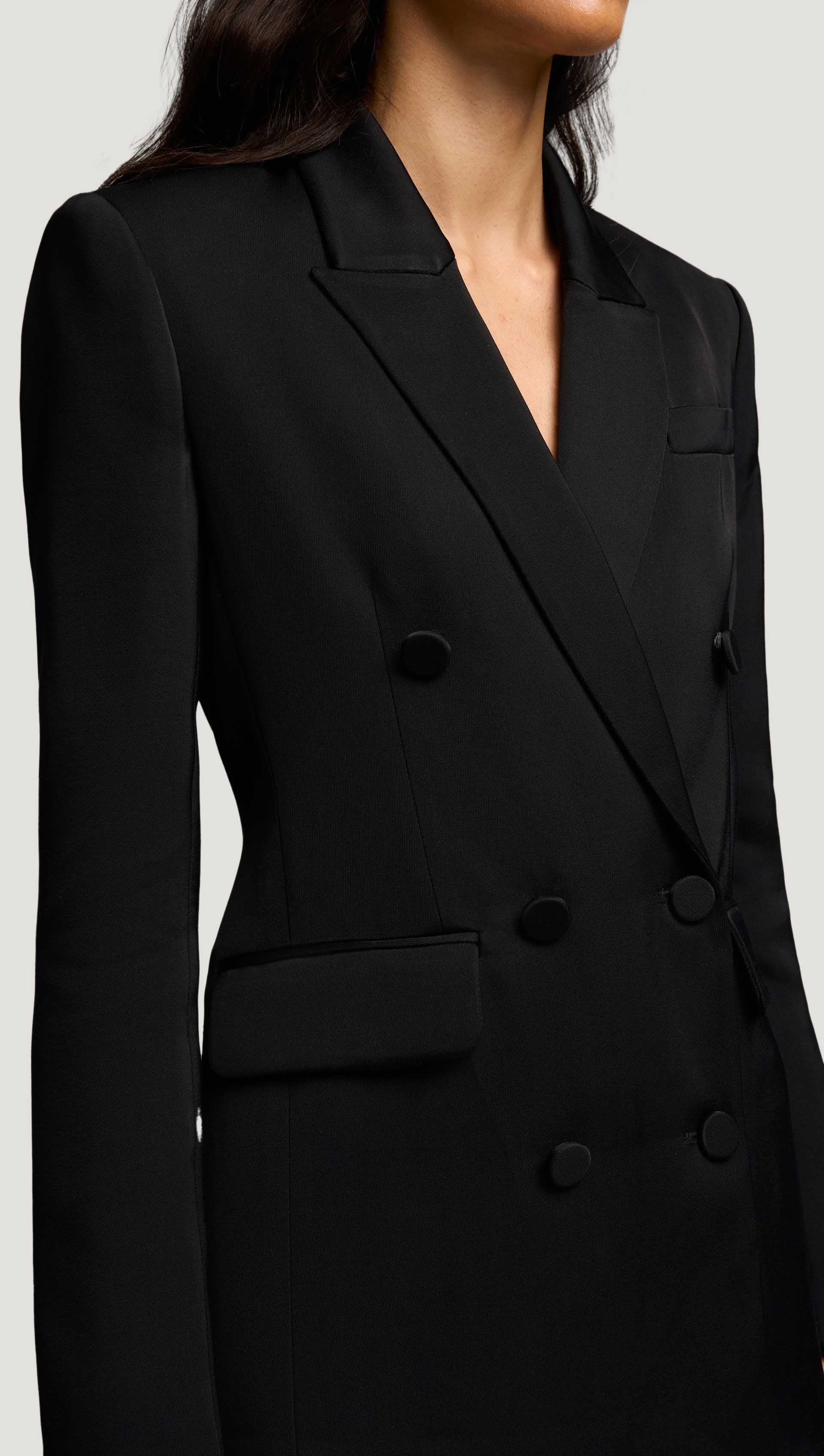 Double-Breasted Blazer in Viscose Satin Twill | Black