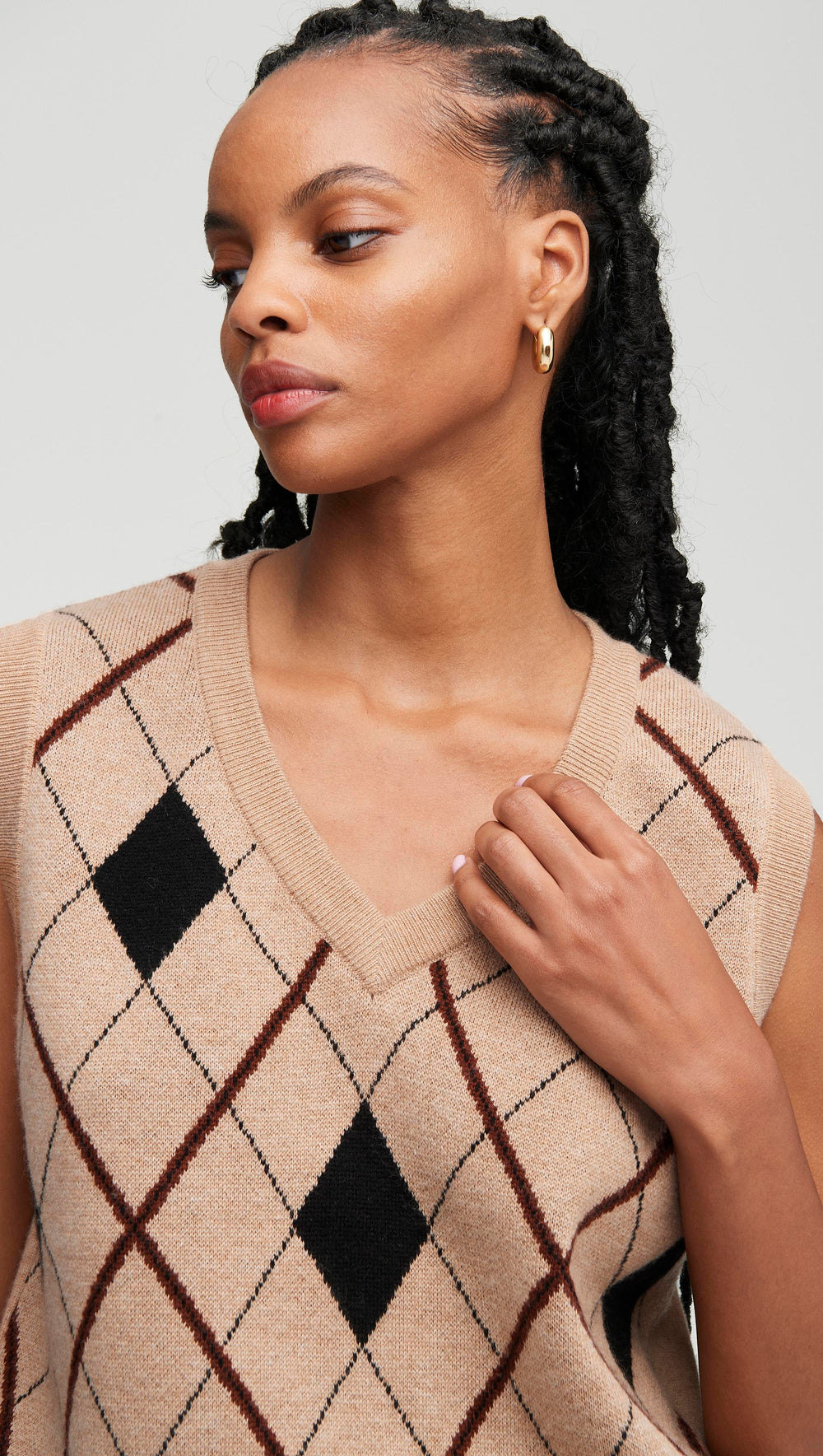 Argyle Vest in Wool-Cashmere, Women's Sweaters
