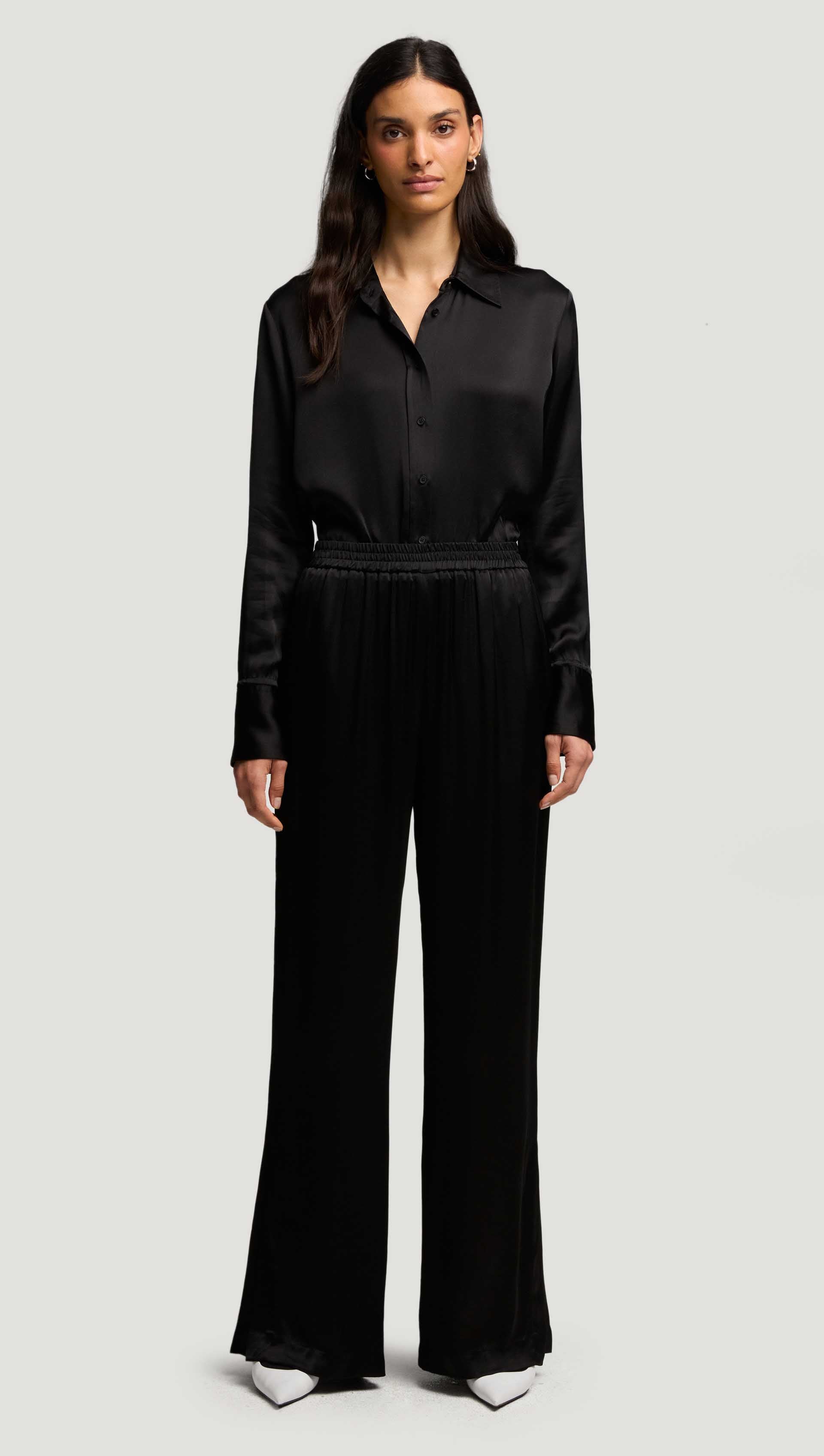 Pull-Up Pant in Viscose Satin | Black