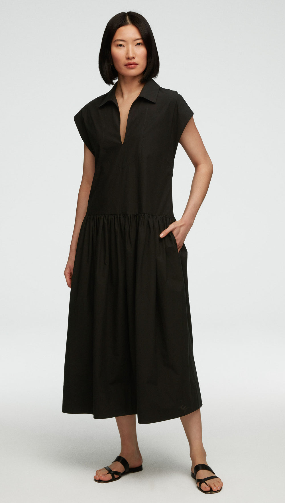 Popover Dress in Japanese Cotton Poplin | Black
