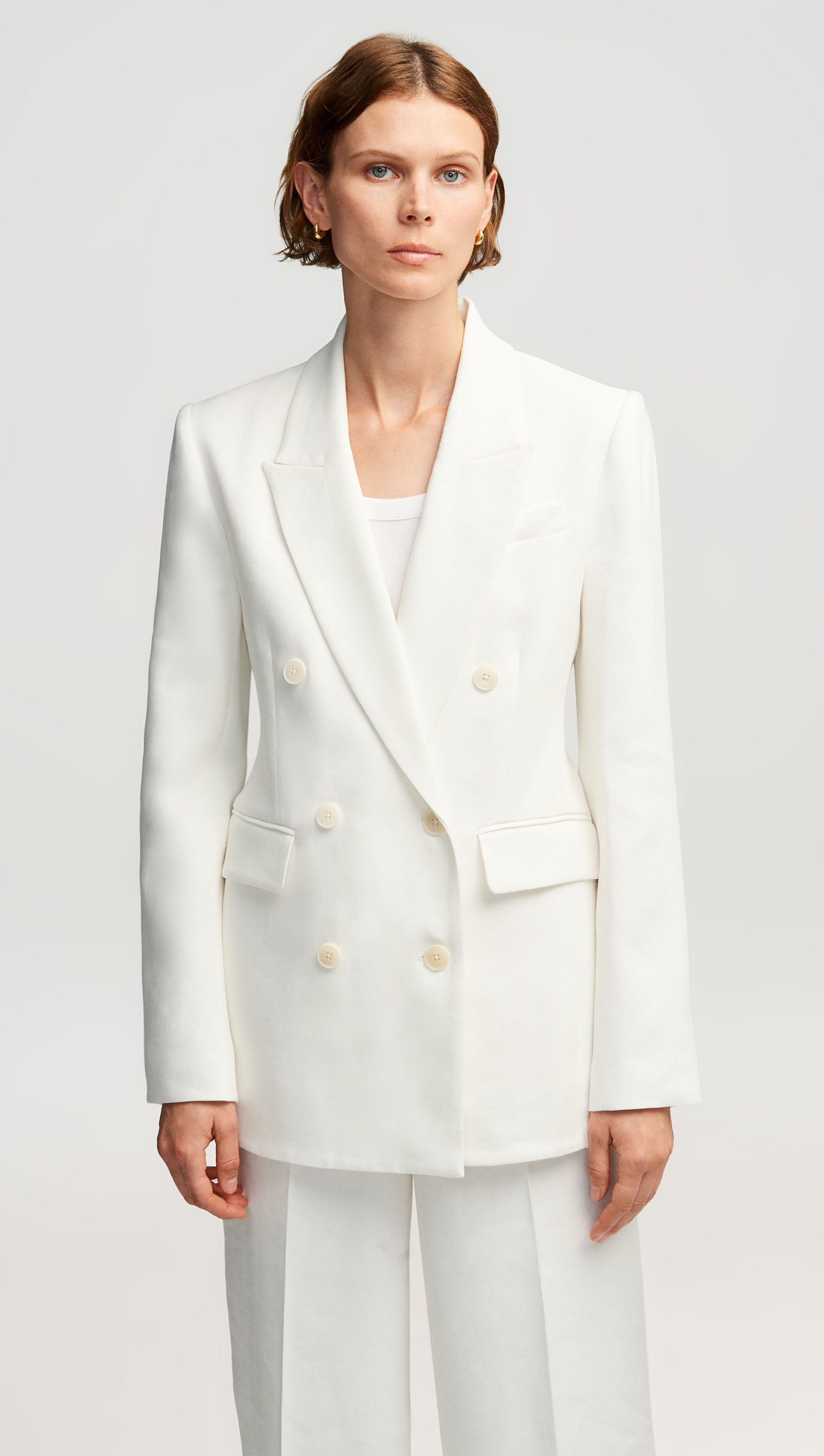 Double-Breasted Blazer in Textured Linen Twill | Ivory