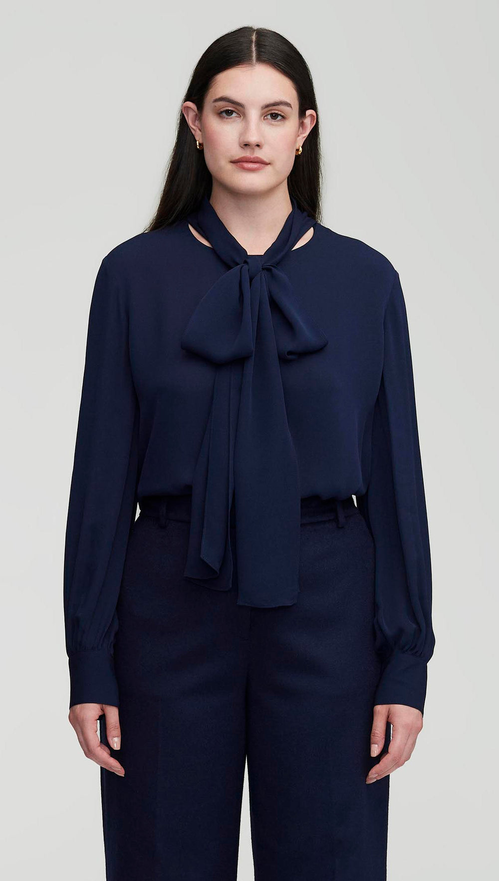 Bow Blouse in Double Georgette | Midnight