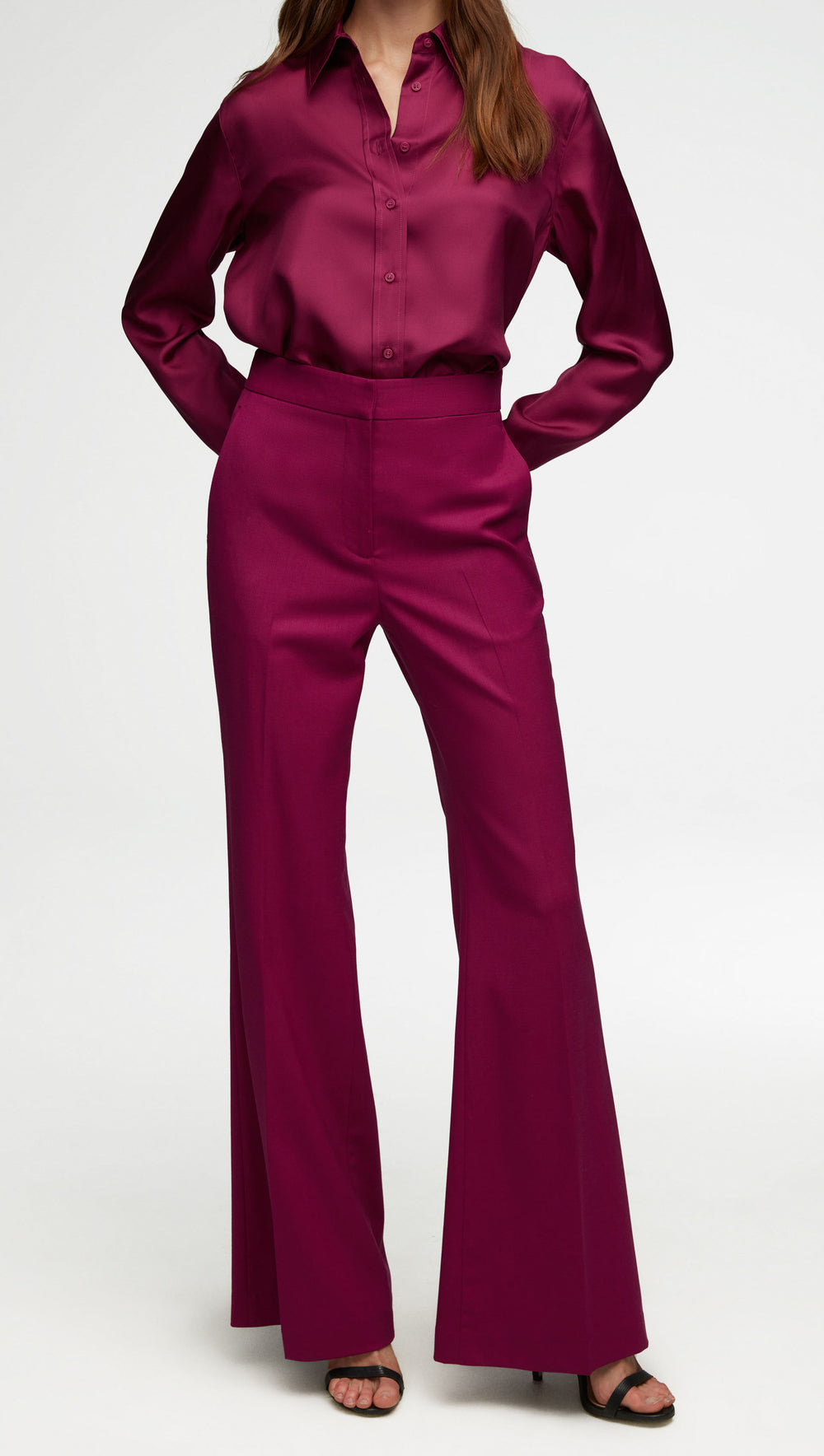 Tailored Flare Trouser in Seasonless Wool | Magenta