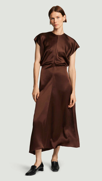 Argent Draped Silk Dress - Dark Brown - 12 Argent Draped Silk Dress - Dark Brown - 12