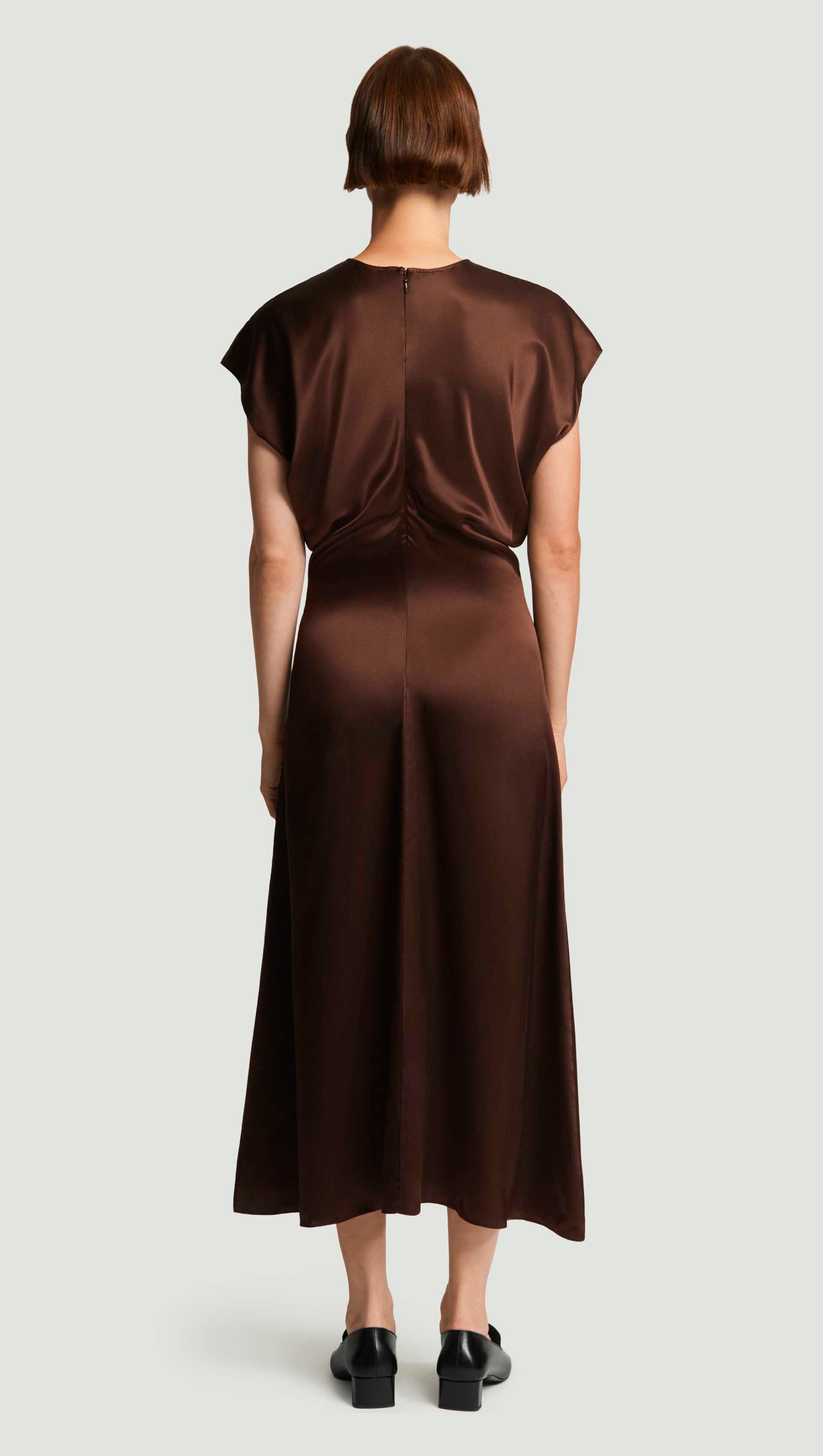 Argent Draped Silk Dress - Dark Brown - 12 Argent Draped Silk Dress - Dark Brown - 12