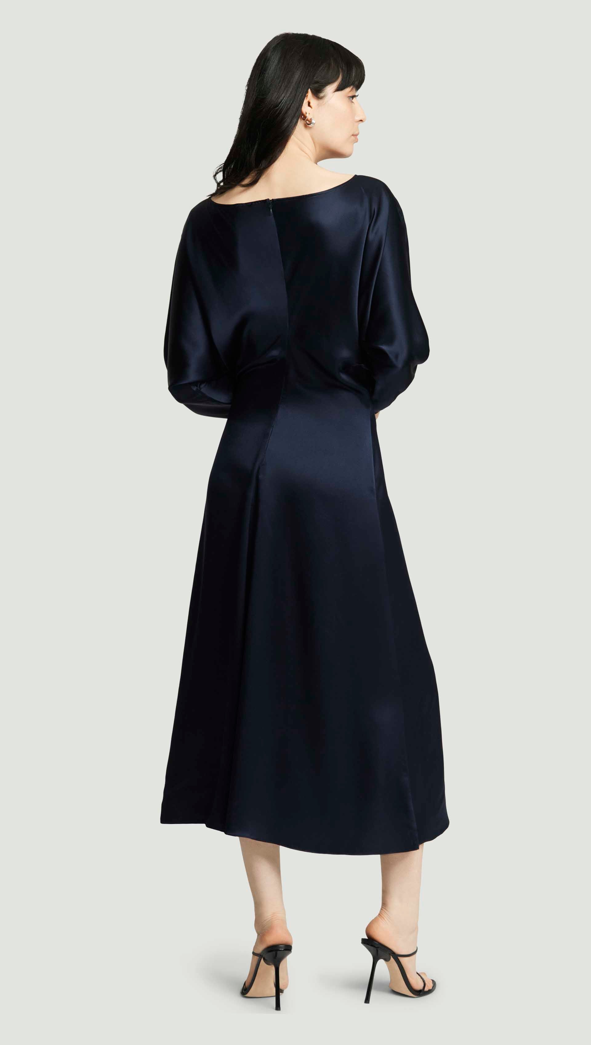 Longsleeve Draped Dress in Silk Charmeuse | Women's Dresses | Argent Longsleeve Draped Dress in Silk Charmeuse | Women's Dresses | Argent