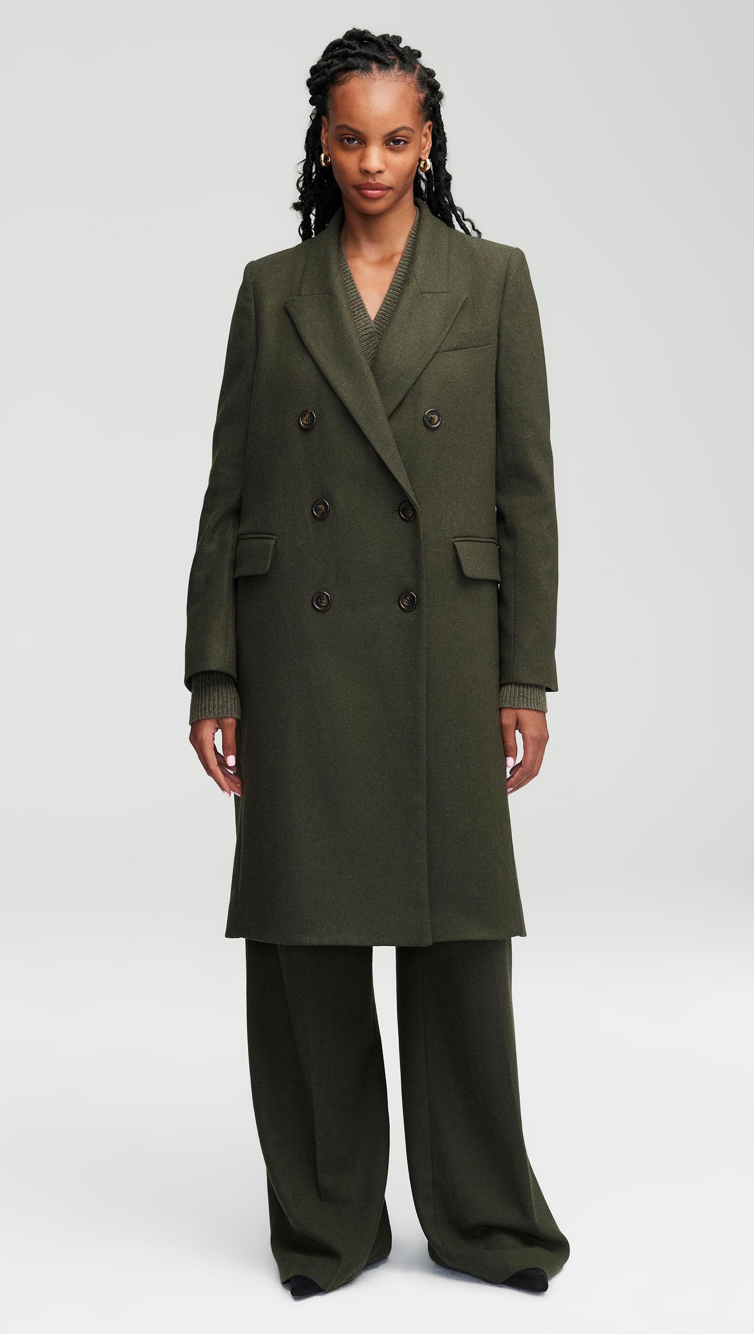 Peak Lapel Coat in Wool Twill | Women's Outerwear | Argent