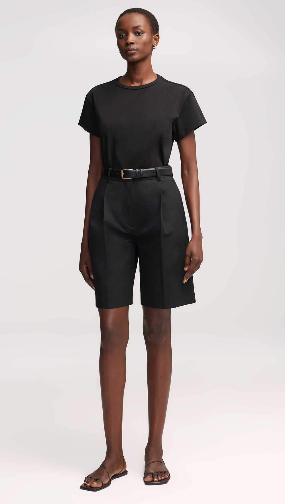 Pleated Shorts in Cotton Twill | Black