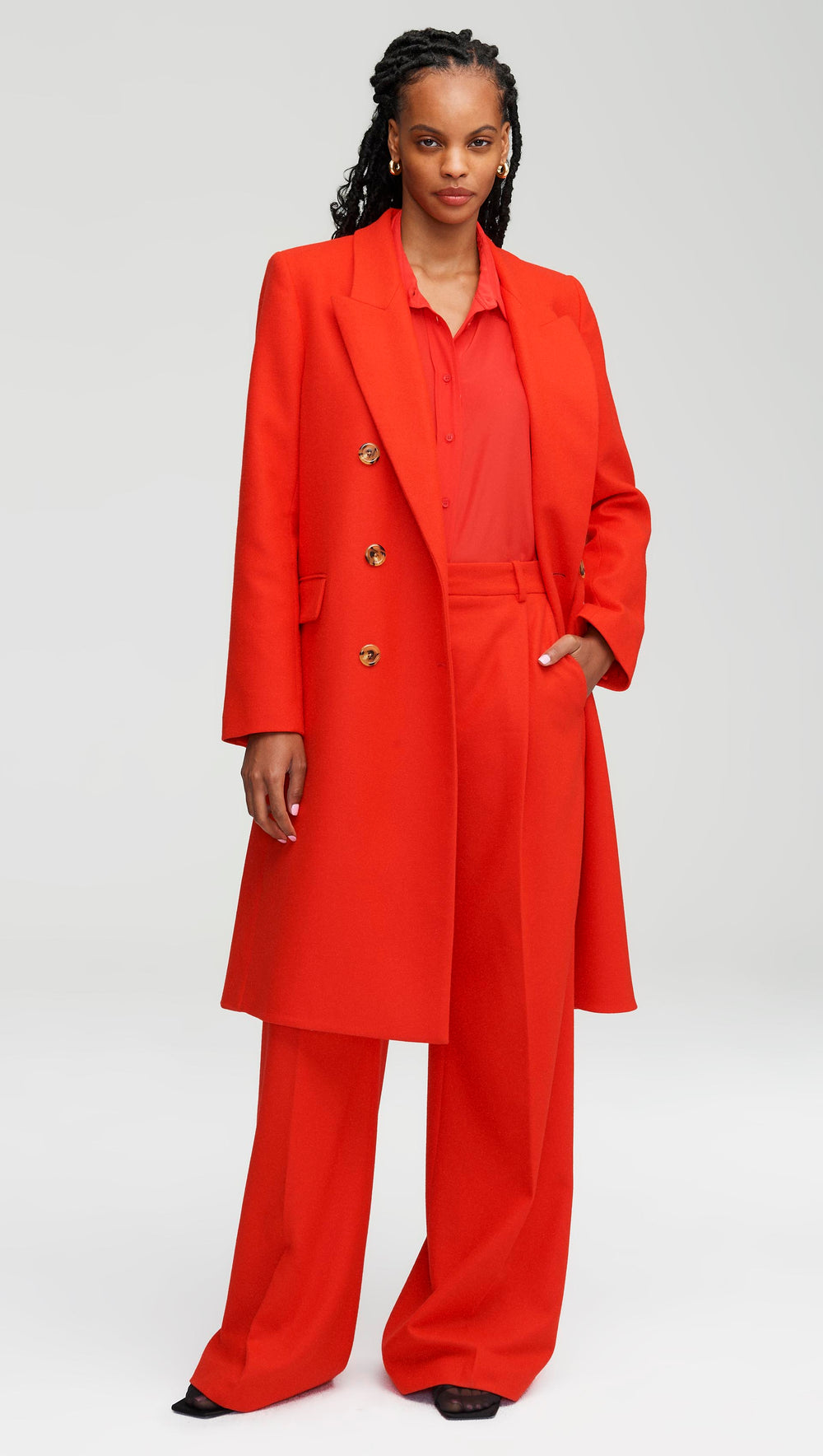 Peak Lapel Coat in Wool Twill | Scarlet