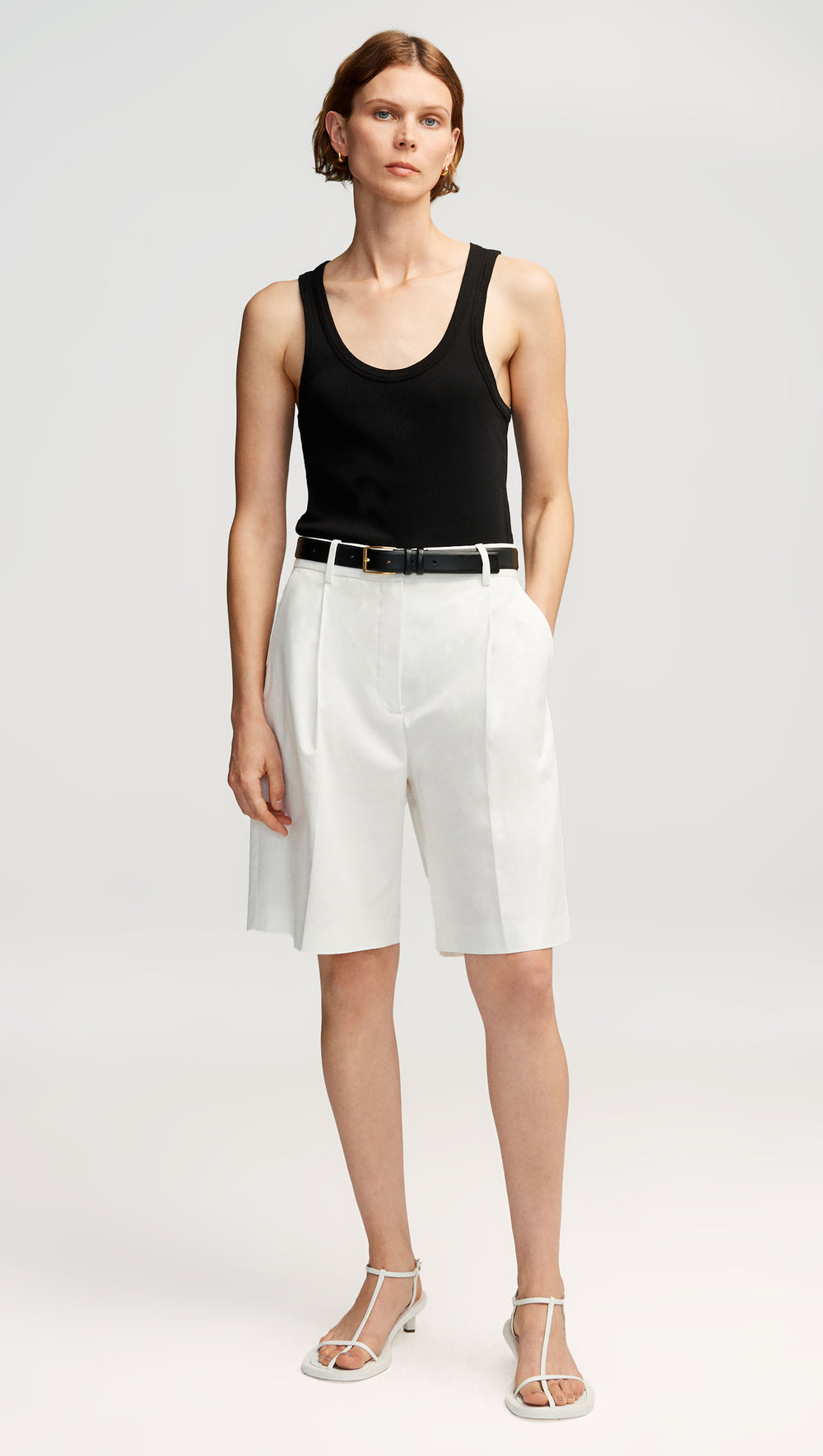 Pleated Shorts in Cotton Twill | Ivory