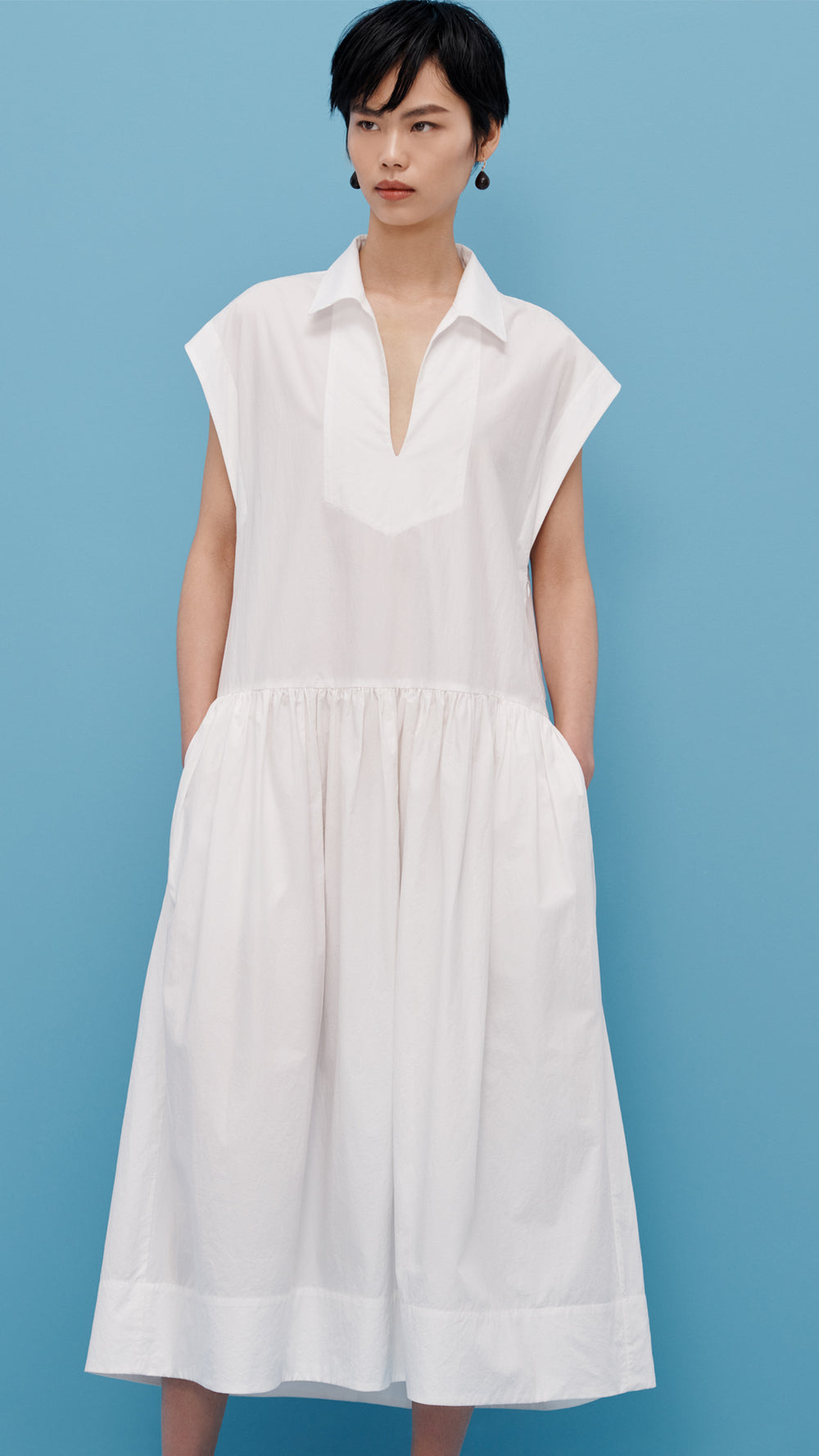 Popover Dress in Japanese Cotton Poplin | White