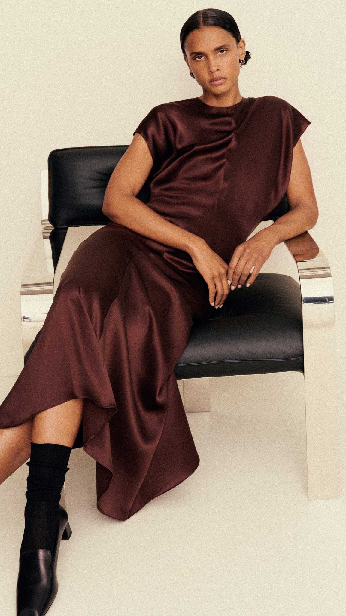 Argent Draped Silk Dress - Dark Brown - 12 Argent Draped Silk Dress - Dark Brown - 12