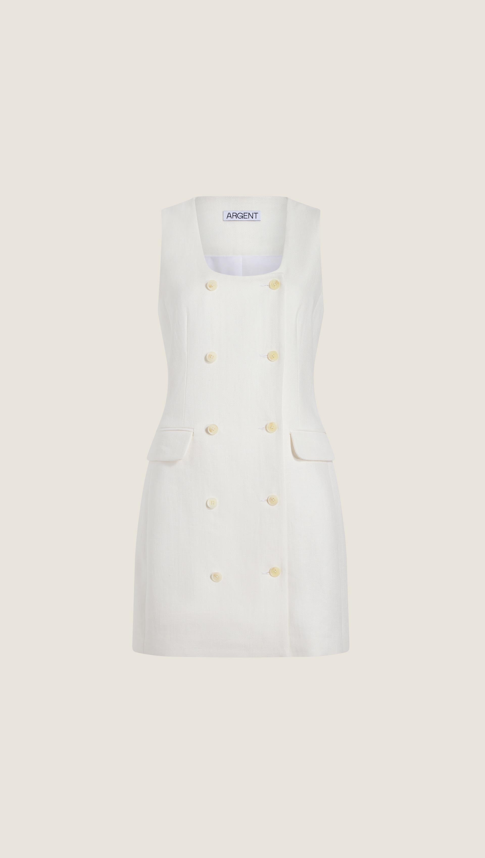 Mini Scoop Neck Double-Breasted Dress in Viscose Linen | Women's Dresses