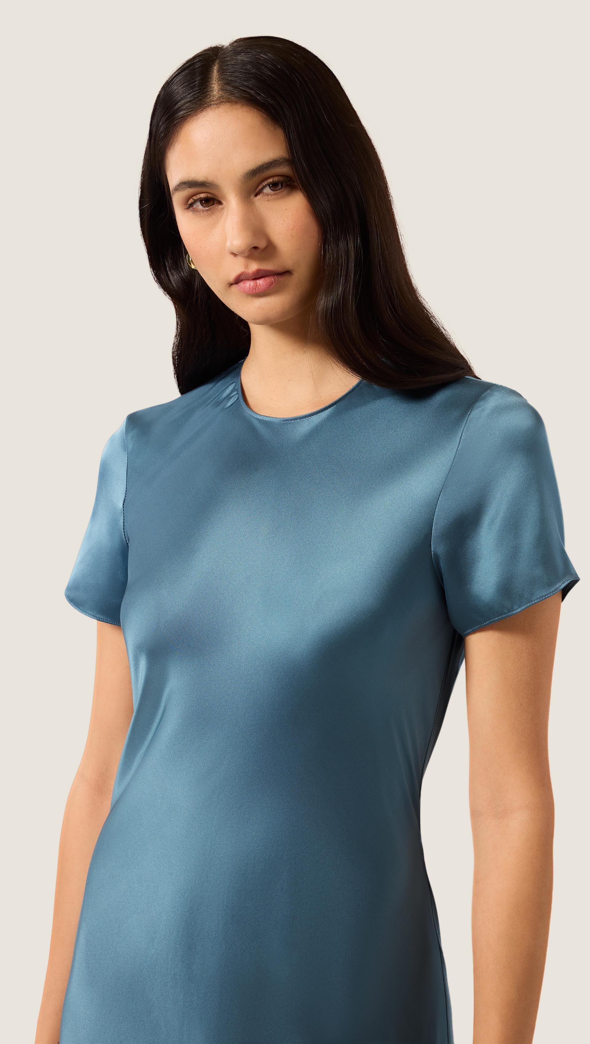 Short Sleeve Bias Dress in Silk Charmeuse | Women's Dresses | Argent Short Sleeve Bias Dress in Silk Charmeuse | Women's Dresses | Argent
