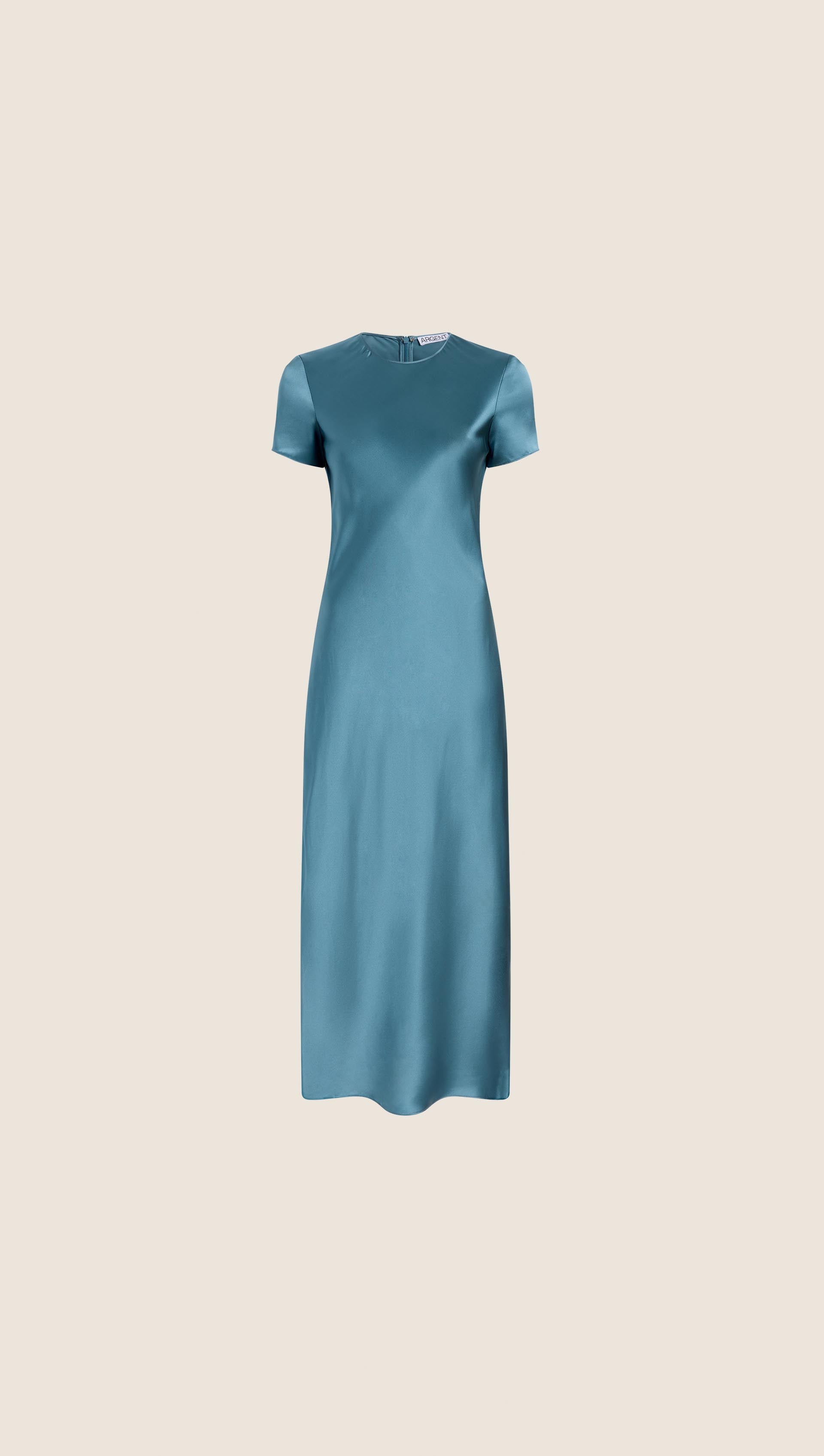 silk dress short sleeves Bow Shoulder Short Sleeve Evening Gown 48945