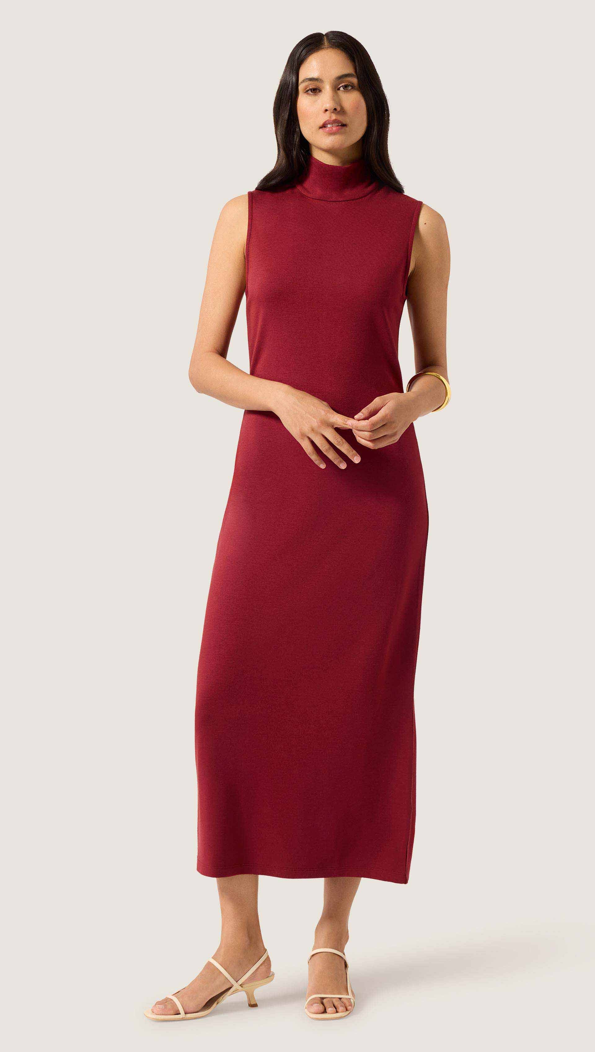 Sleeveless Mock Neck Dress in Wool Jersey | Women's Dresses | Argent Sleeveless Mock Neck Dress in Wool Jersey | Women's Dresses | Argent