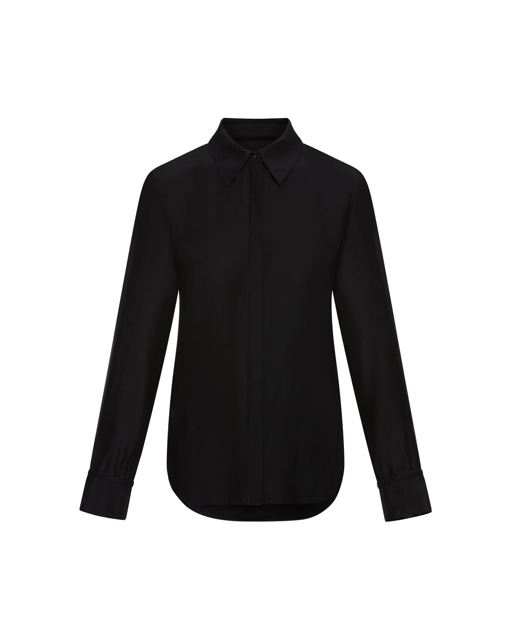 Collared Shirt in Matte-side Silk Satin | Black