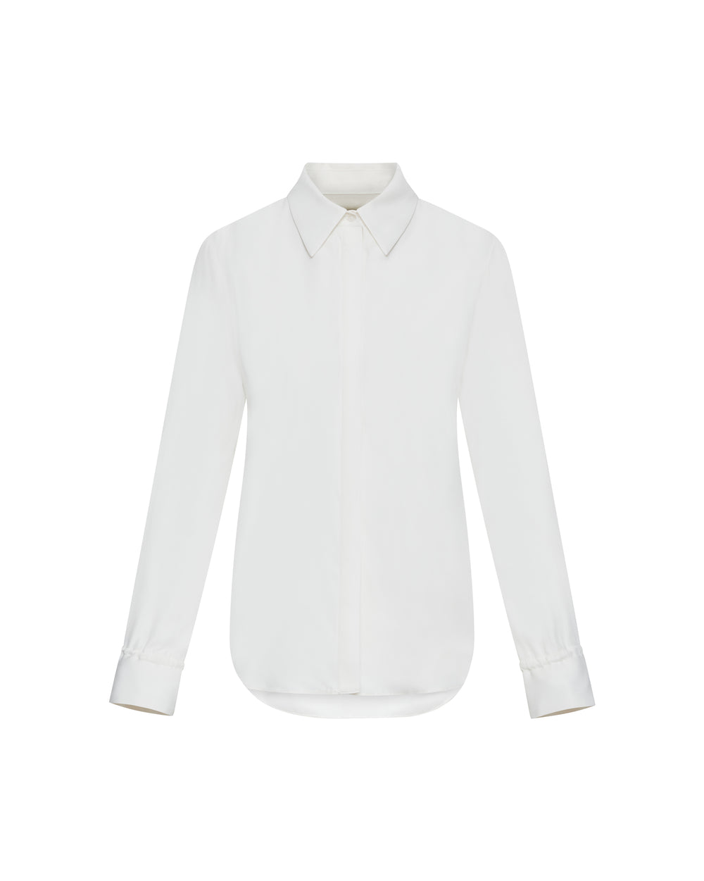 Collared Shirt in Matte-side Silk Satin | White