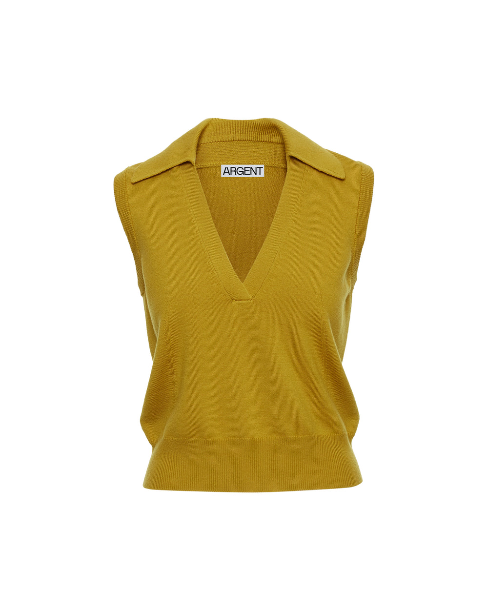 Collared Sleeveless Knit in Merino Wool | Mustard