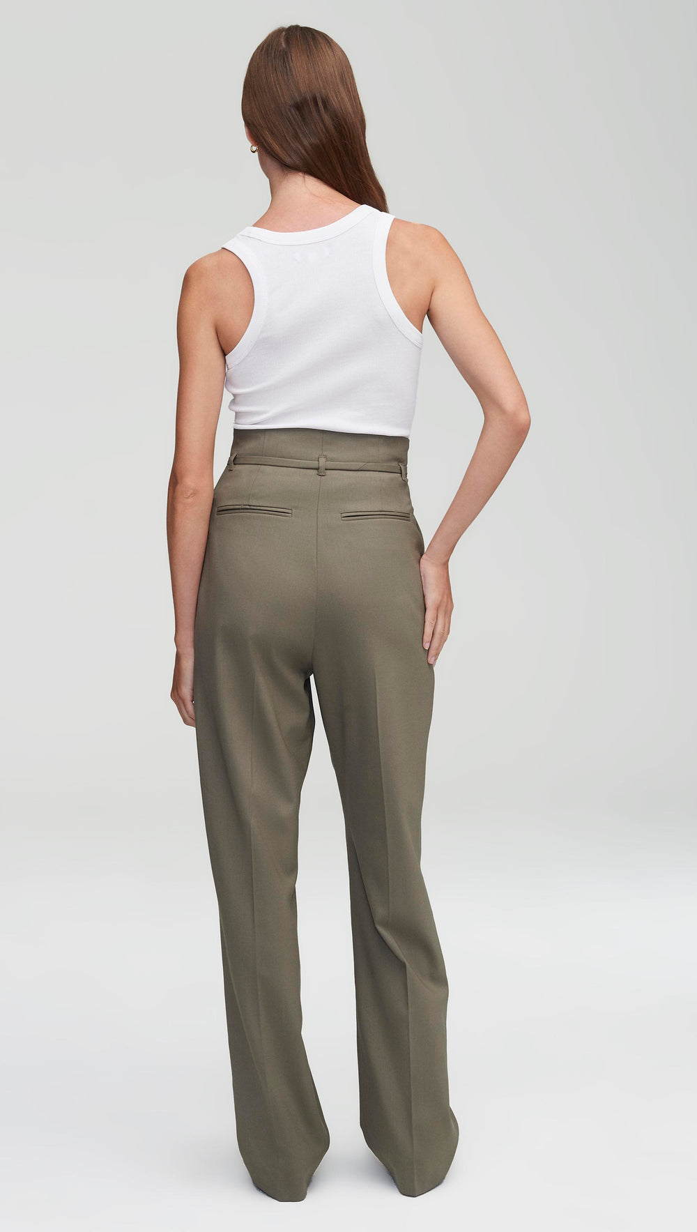 High-Waisted Belted Trouser in Seasonless Wool | Ash