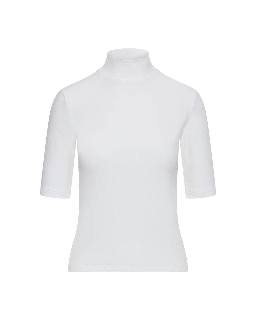 Mock Neck Tee in Ribbed Cotton | White