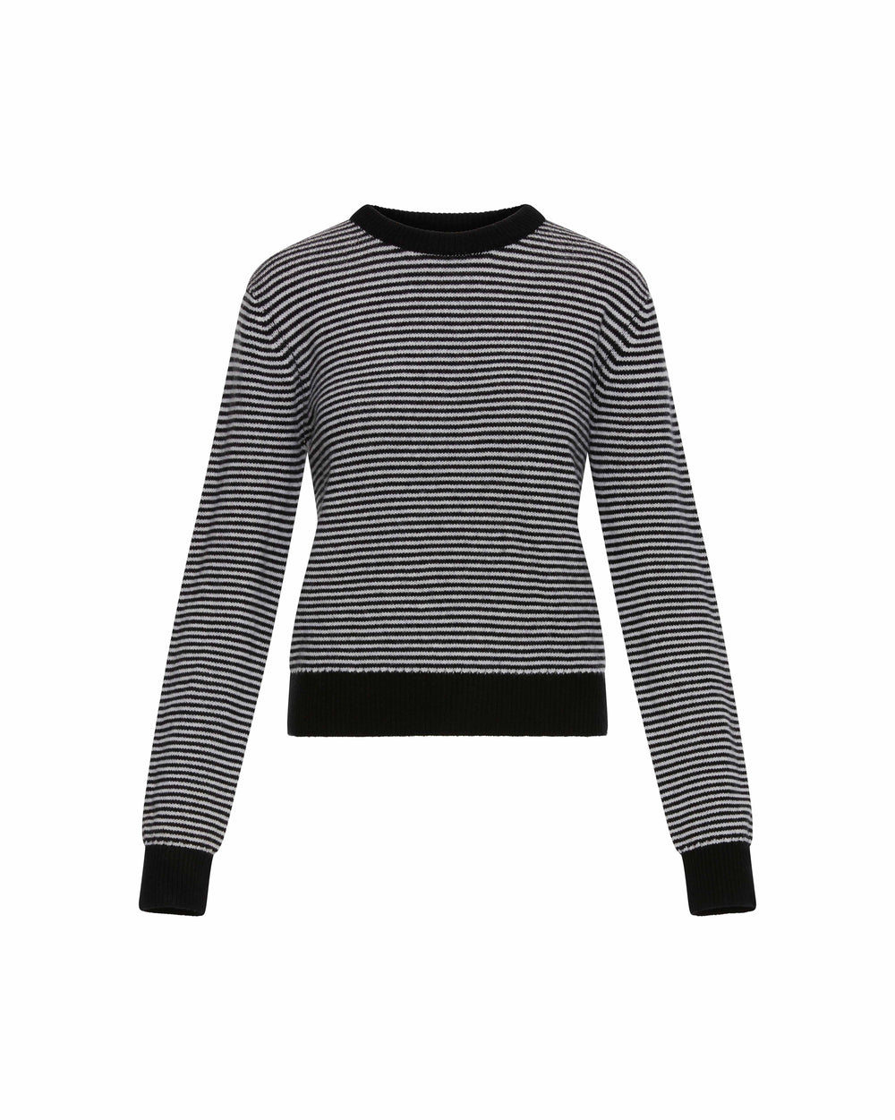 Striped Crewneck Sweater in Wool-Cashmere | Ivory/Black