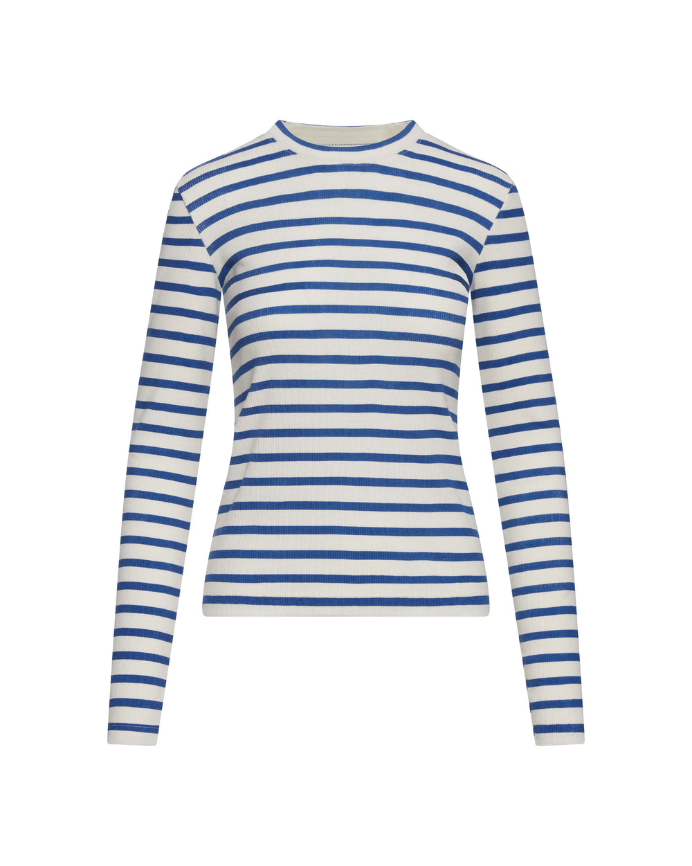 Striped Longsleeve Tee in Ribbed Cotton | Ivory/Cobalt