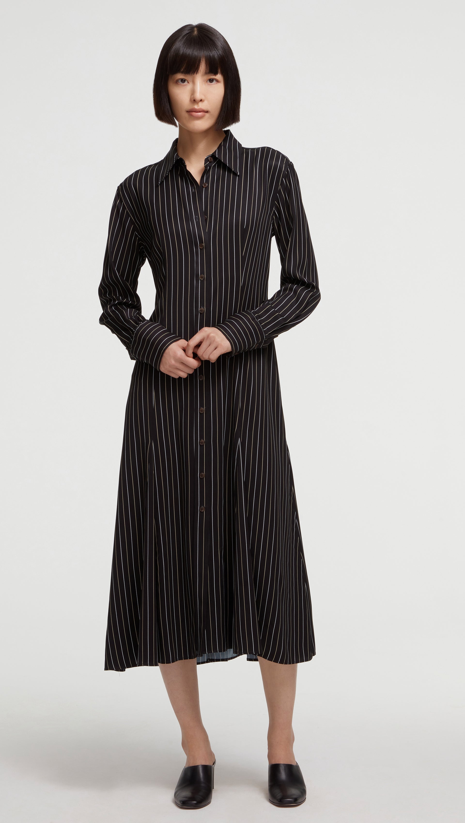 Soft Shirt Dress in Viscose Twill | Multi Pinstripe