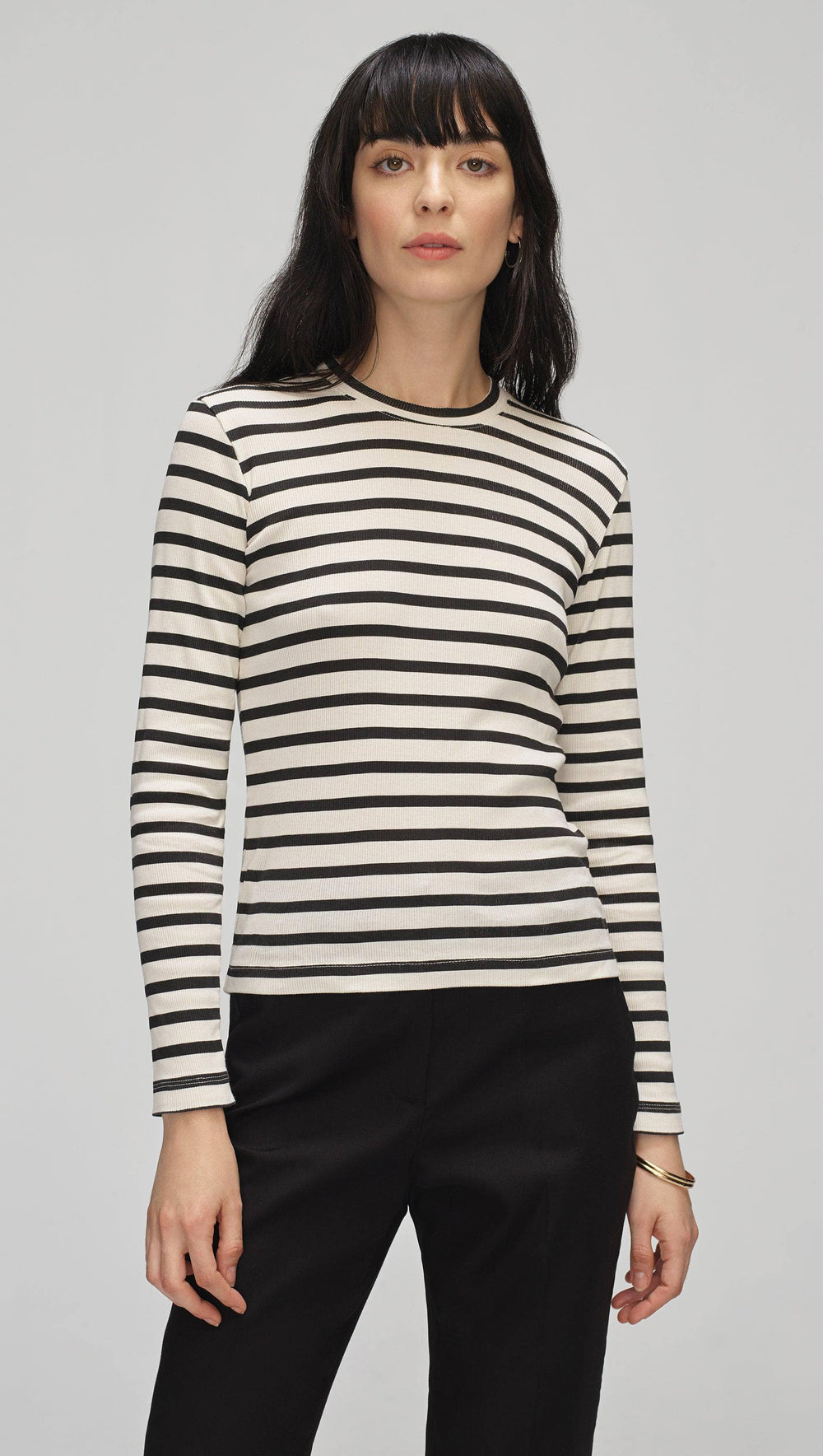 Striped Longsleeve Tee in Ribbed Cotton | Work Shirts for Women | Argent