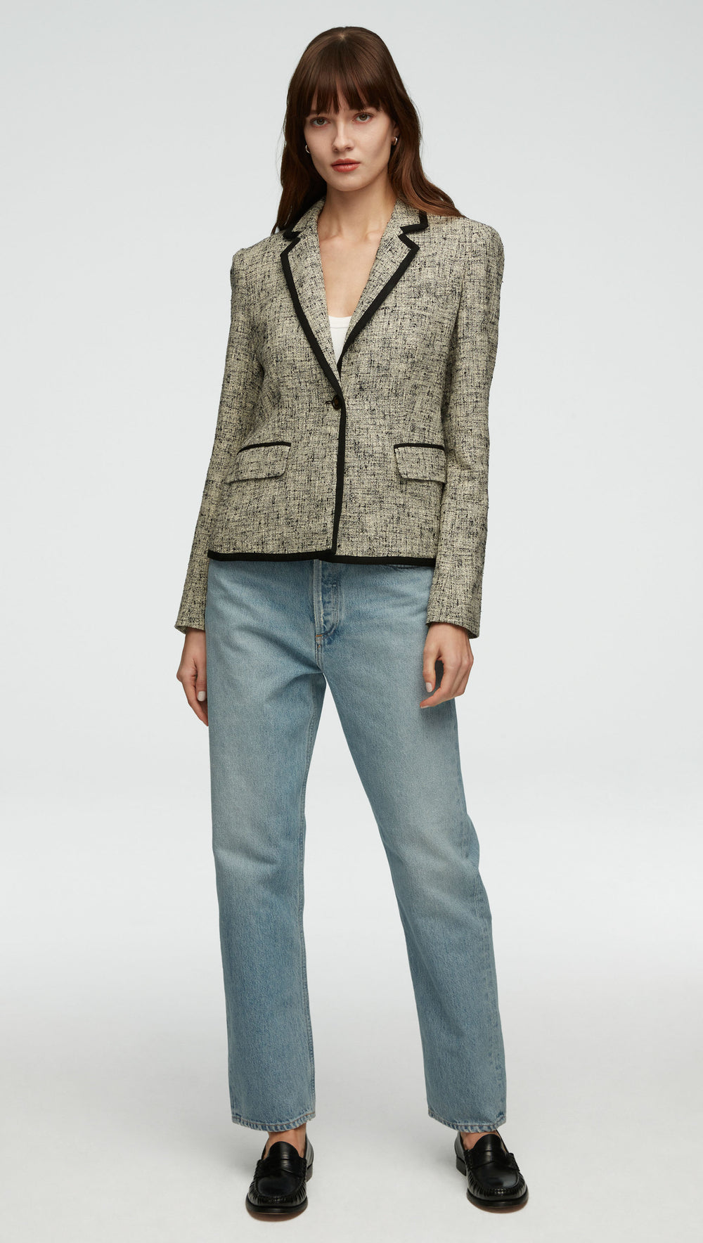 Argent Piped Blazer in Spring Tweed | Women's Blazers | Argent 10 / Ivory/Black Multi | Ivory/Black Multi